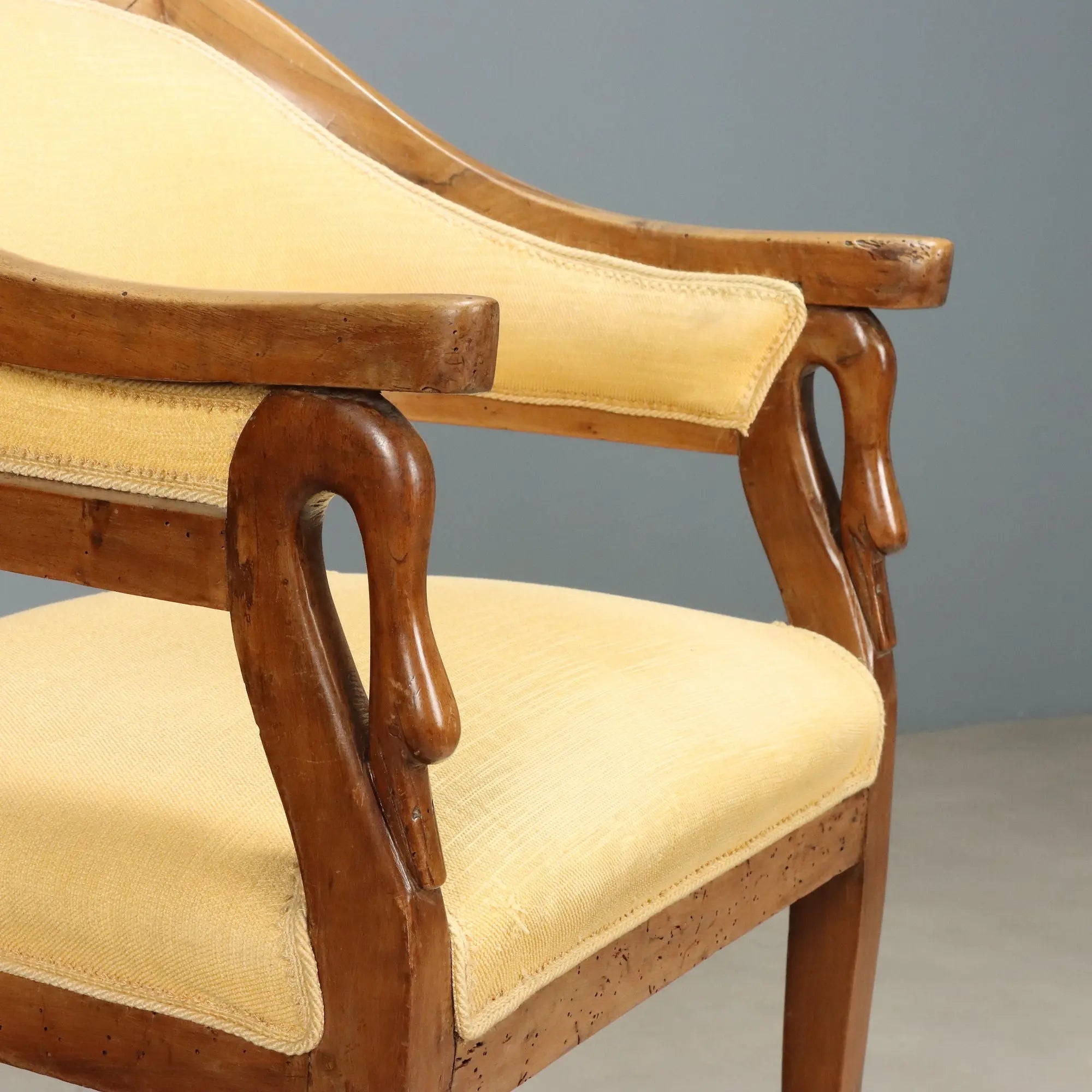 Antique Armchair Walnut Fabric Padded Seat Italy XIX Century