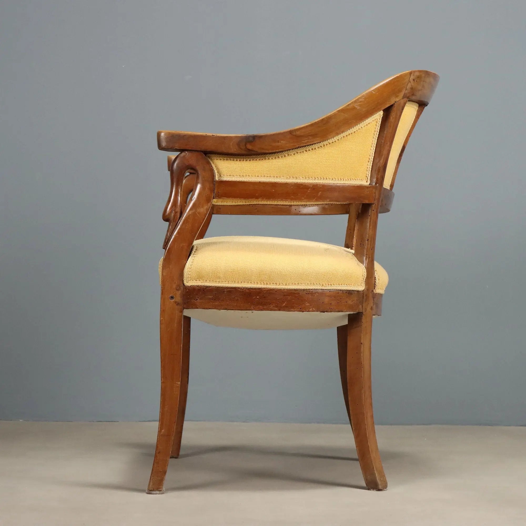 Antique Armchair Walnut Fabric Padded Seat Italy XIX Century