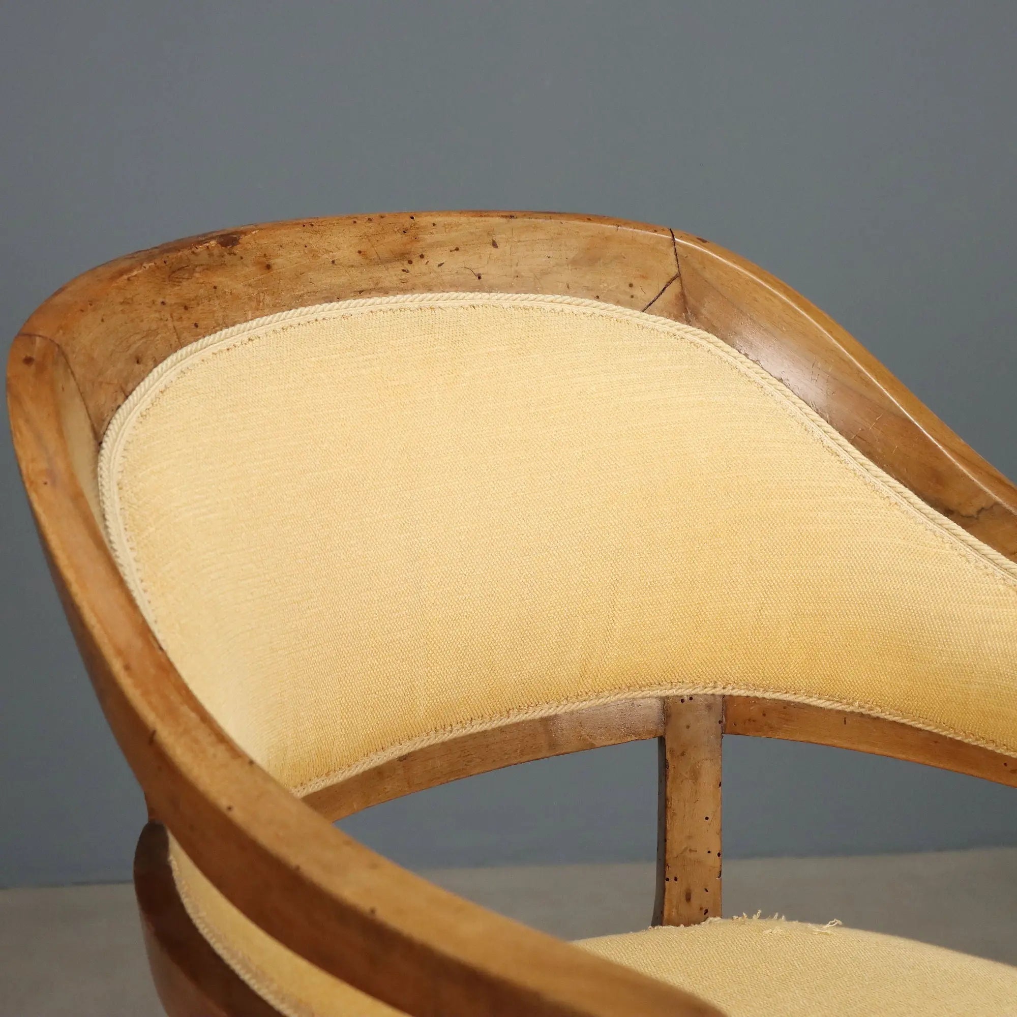 Antique Armchair Walnut Fabric Padded Seat Italy XIX Century