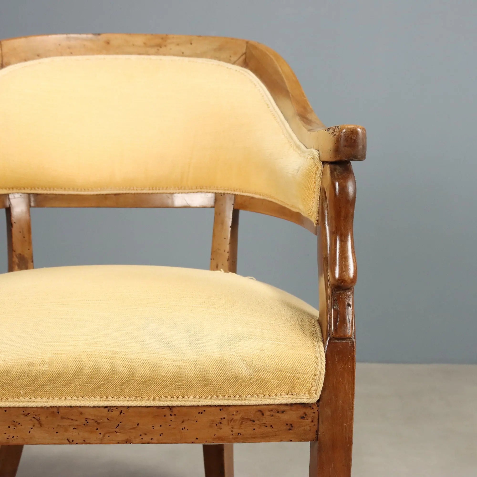 Antique Armchair Walnut Fabric Padded Seat Italy XIX Century