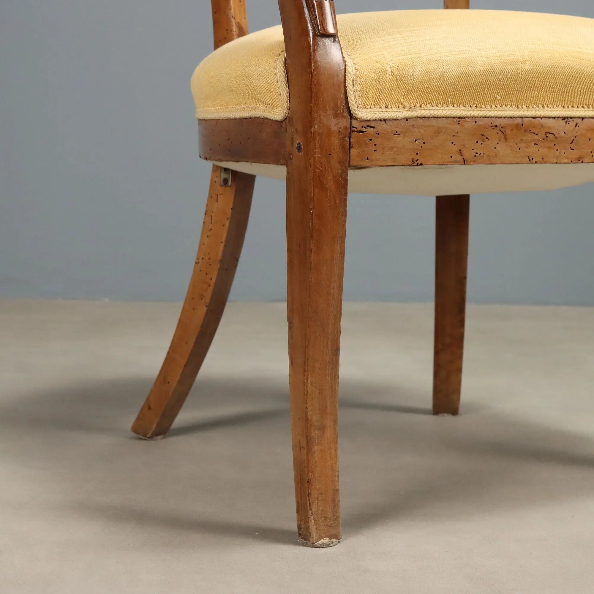 Antique Armchair Walnut Fabric Padded Seat Italy XIX Century