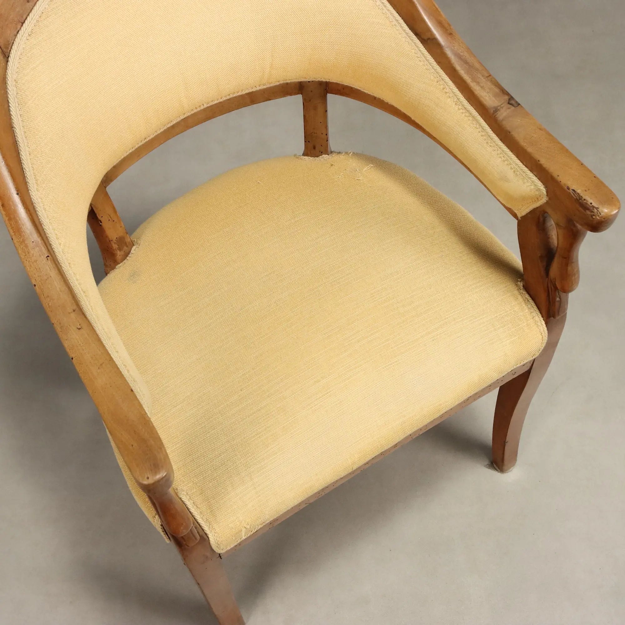 Antique Armchair Walnut Fabric Padded Seat Italy XIX Century