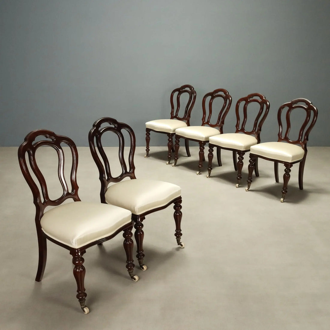 Antique Victorian Chairs Mahogany Fabric United Kingdom XIX Century