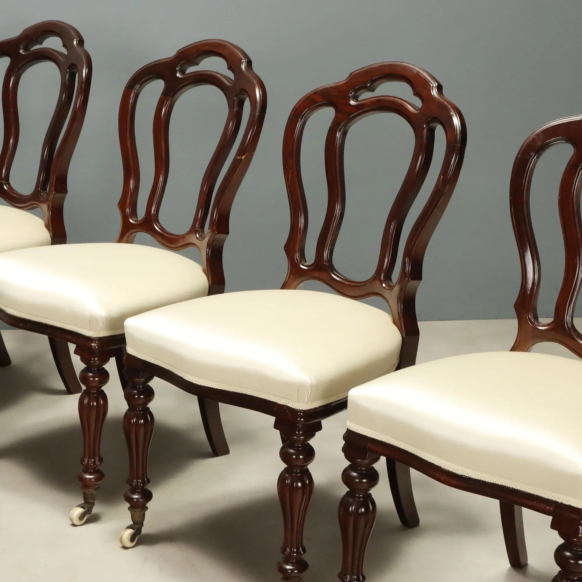 Antique Victorian Chairs Mahogany Fabric United Kingdom XIX Century