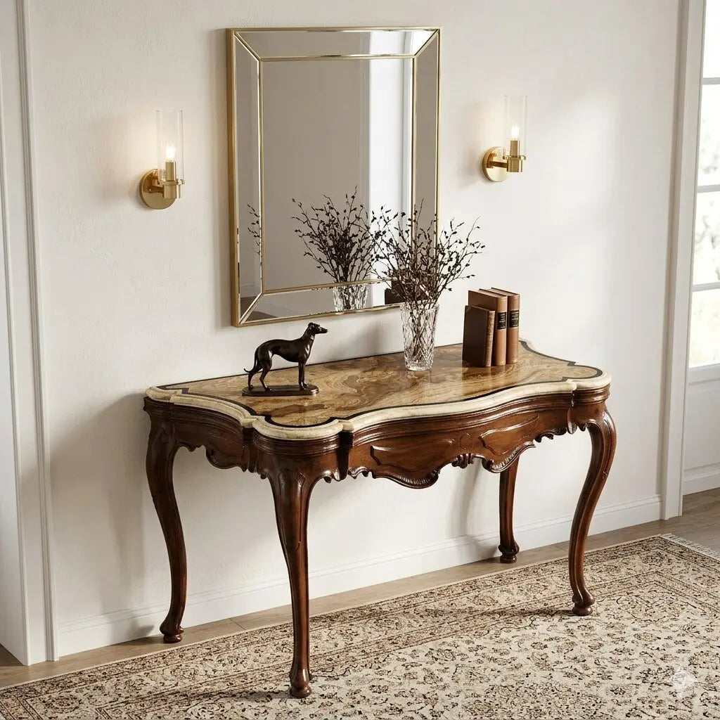 Venetian Baroque Console Walnut Alabaster Marble Italy XVIII Century