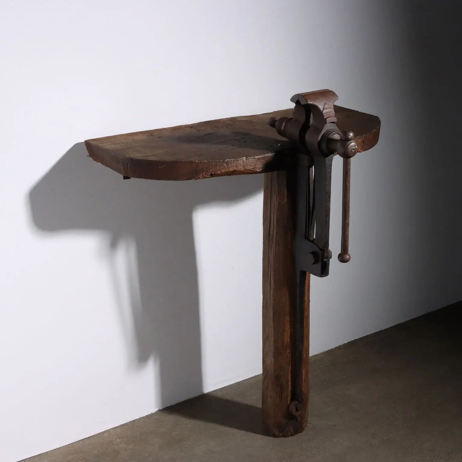 Oak Work Shelf with Iron Vise