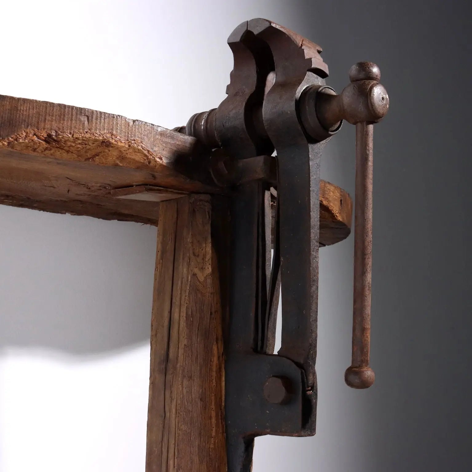 Oak Work Shelf with Iron Vise