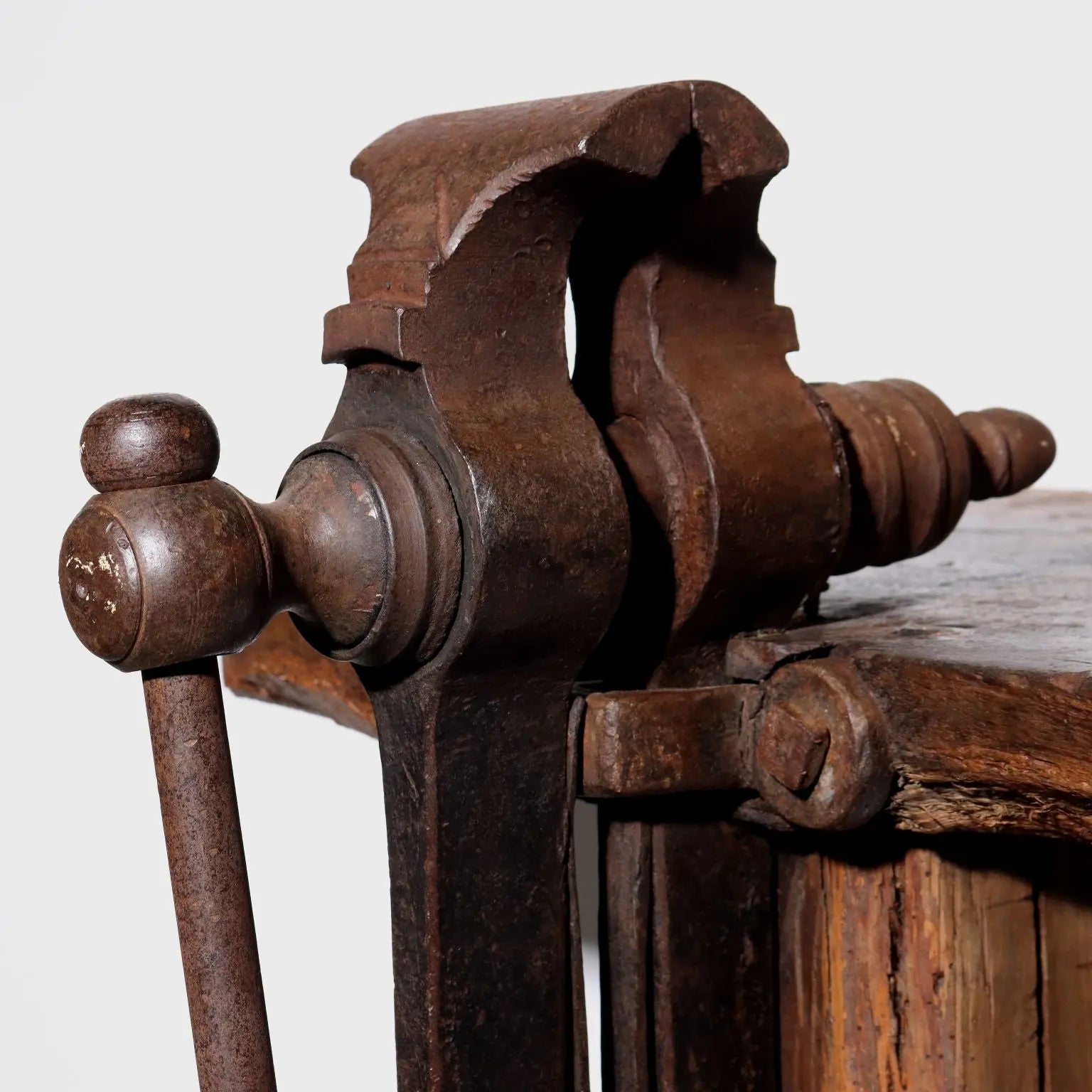 Oak Work Shelf with Iron Vise