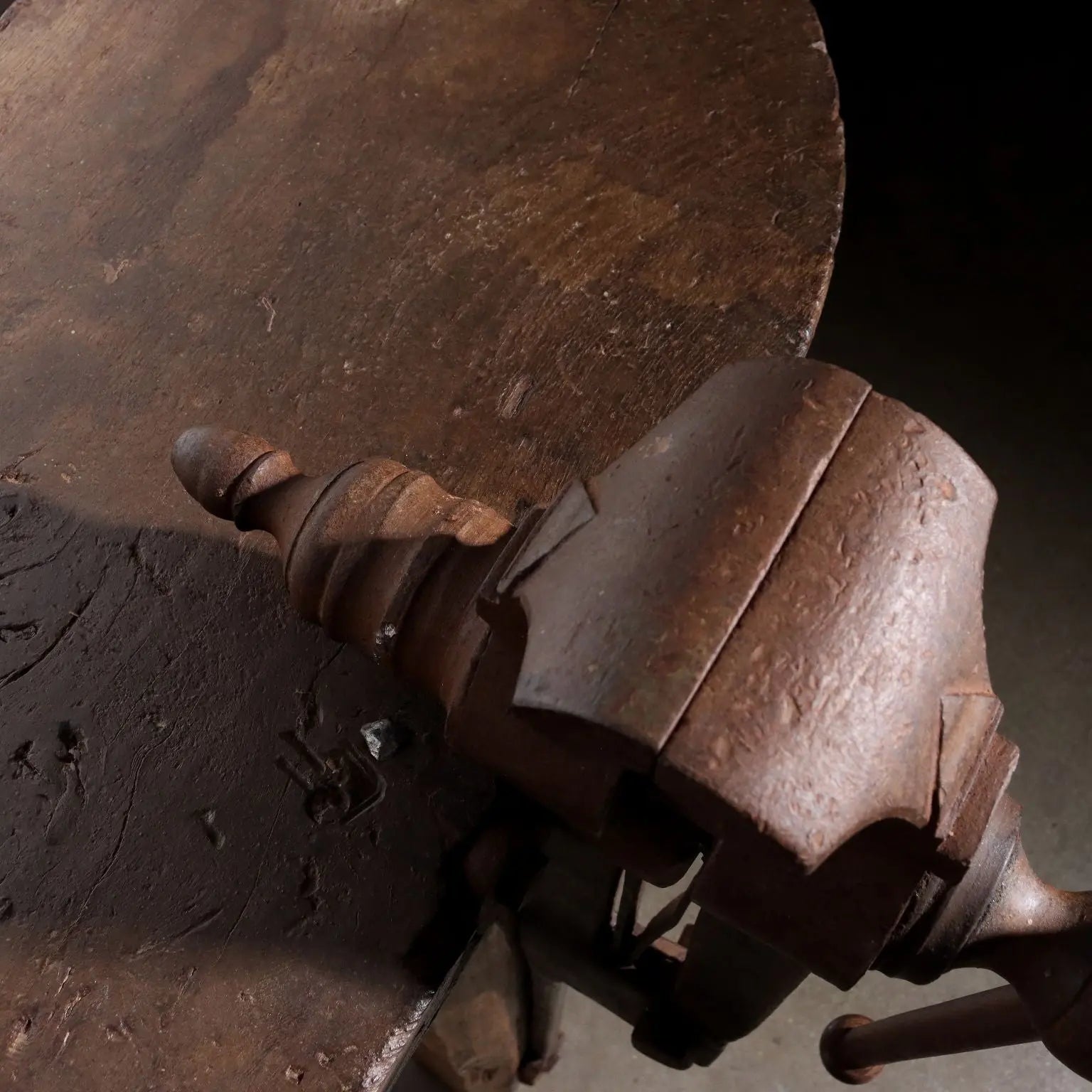 Oak Work Shelf with Iron Vise