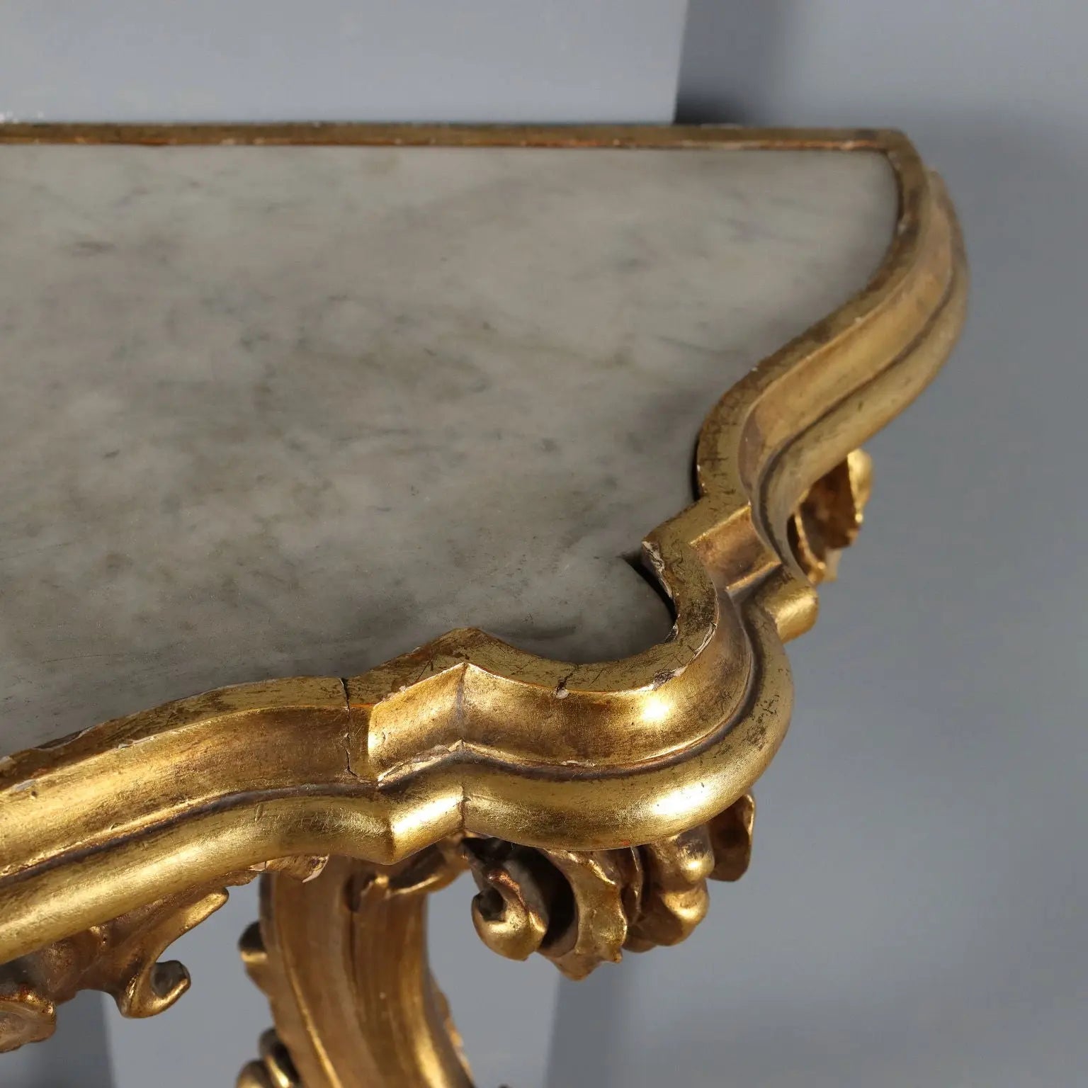 Rococo Console in Gilded Wood with Marble