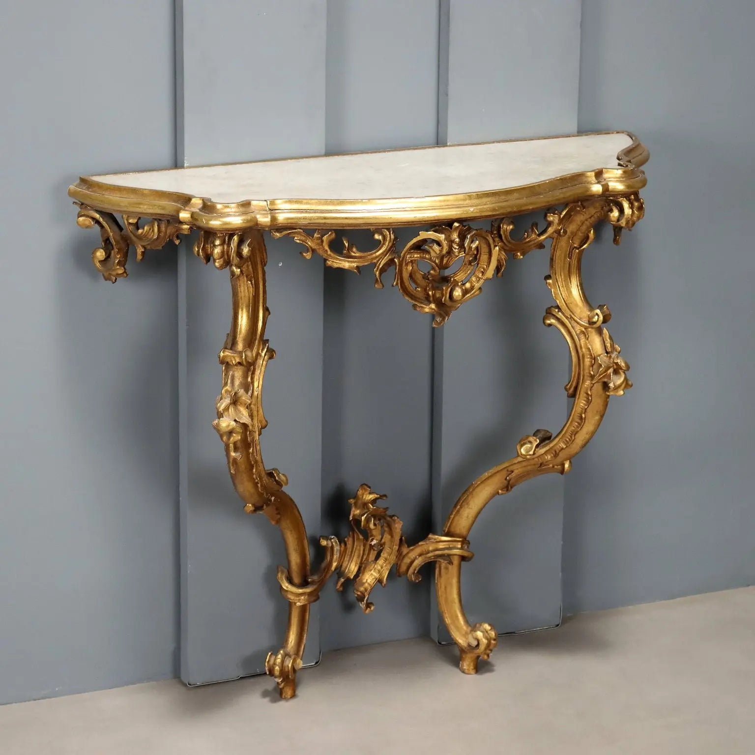 Rococo Console in Gilded Wood with Marble