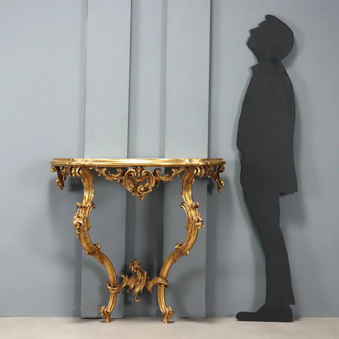 Rococo Console in Gilded Wood with Marble