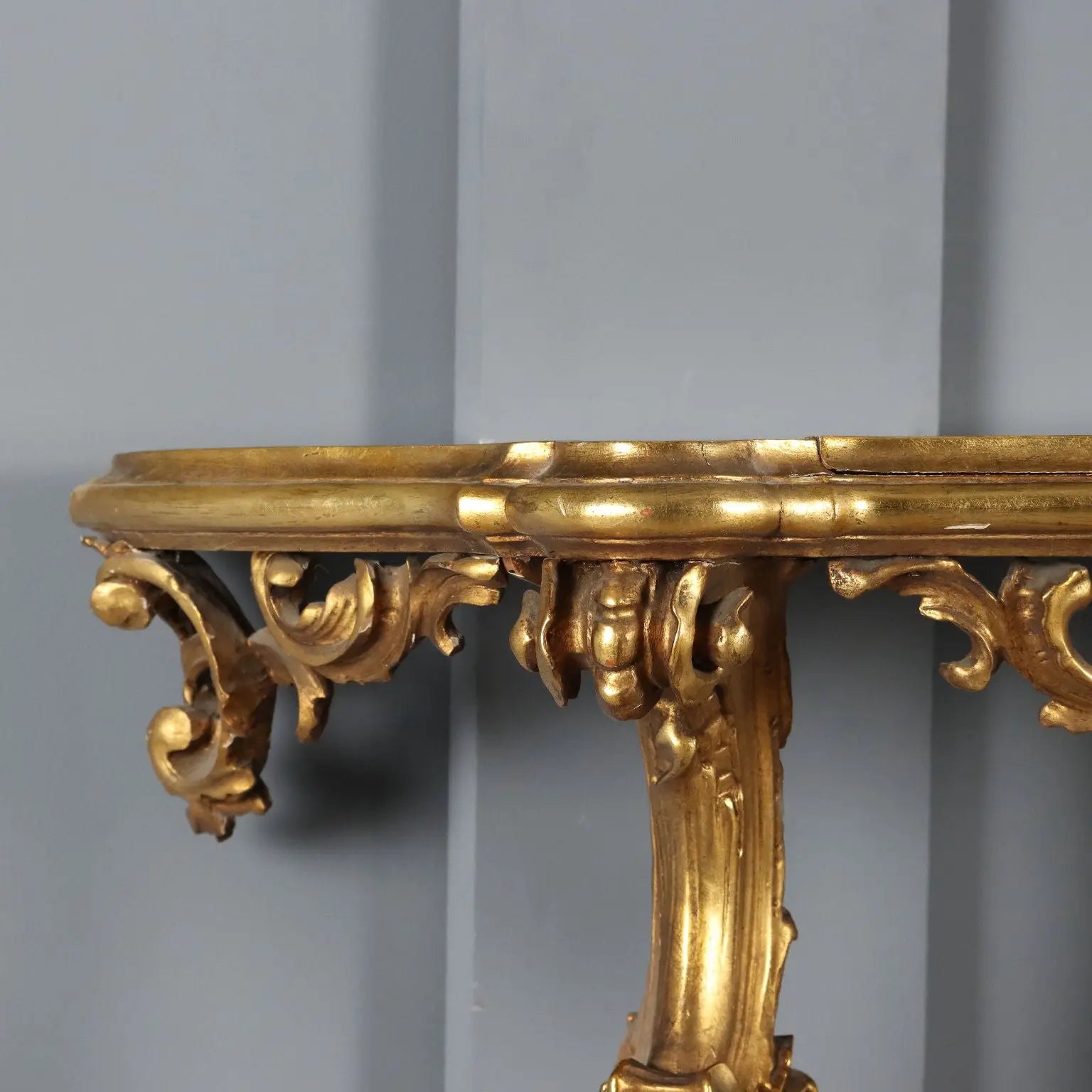 Rococo Console in Gilded Wood with Marble