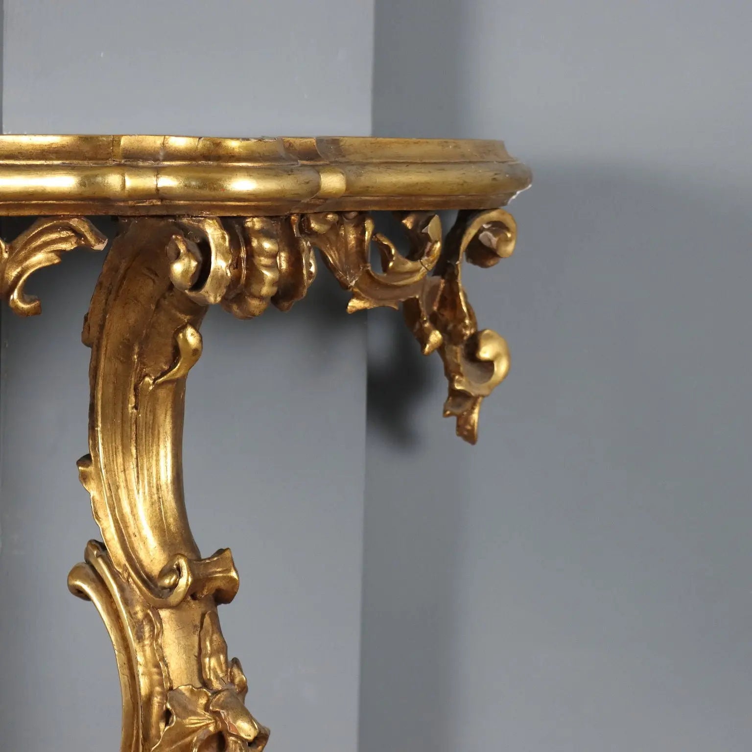 Rococo Console in Gilded Wood with Marble