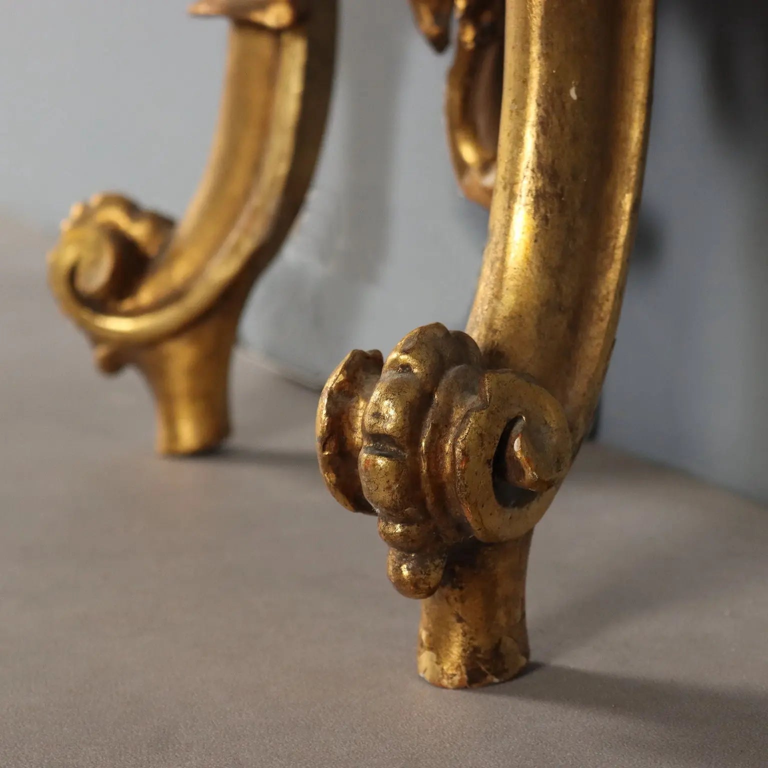 Rococo Console in Gilded Wood with Marble