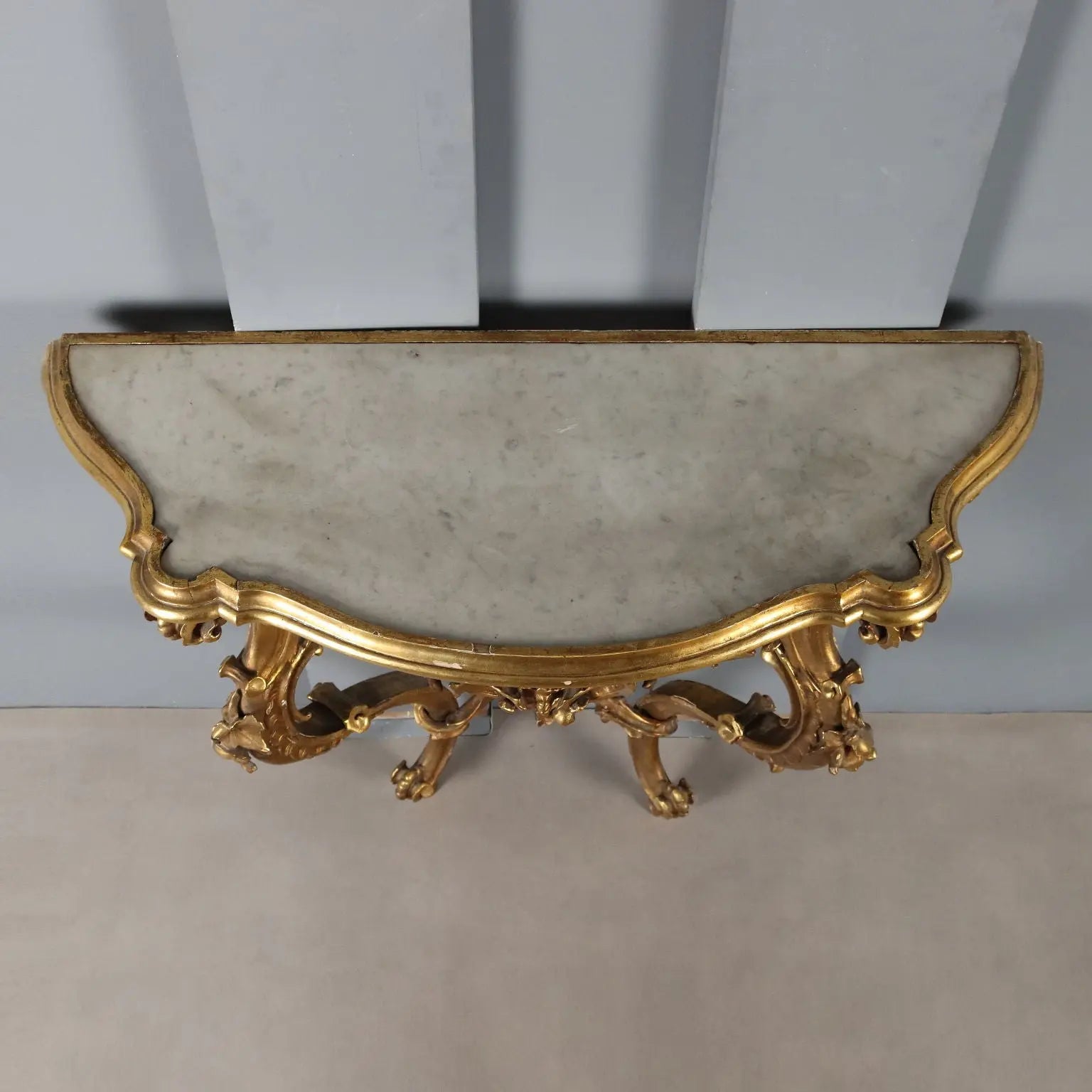 Rococo Console in Gilded Wood with Marble