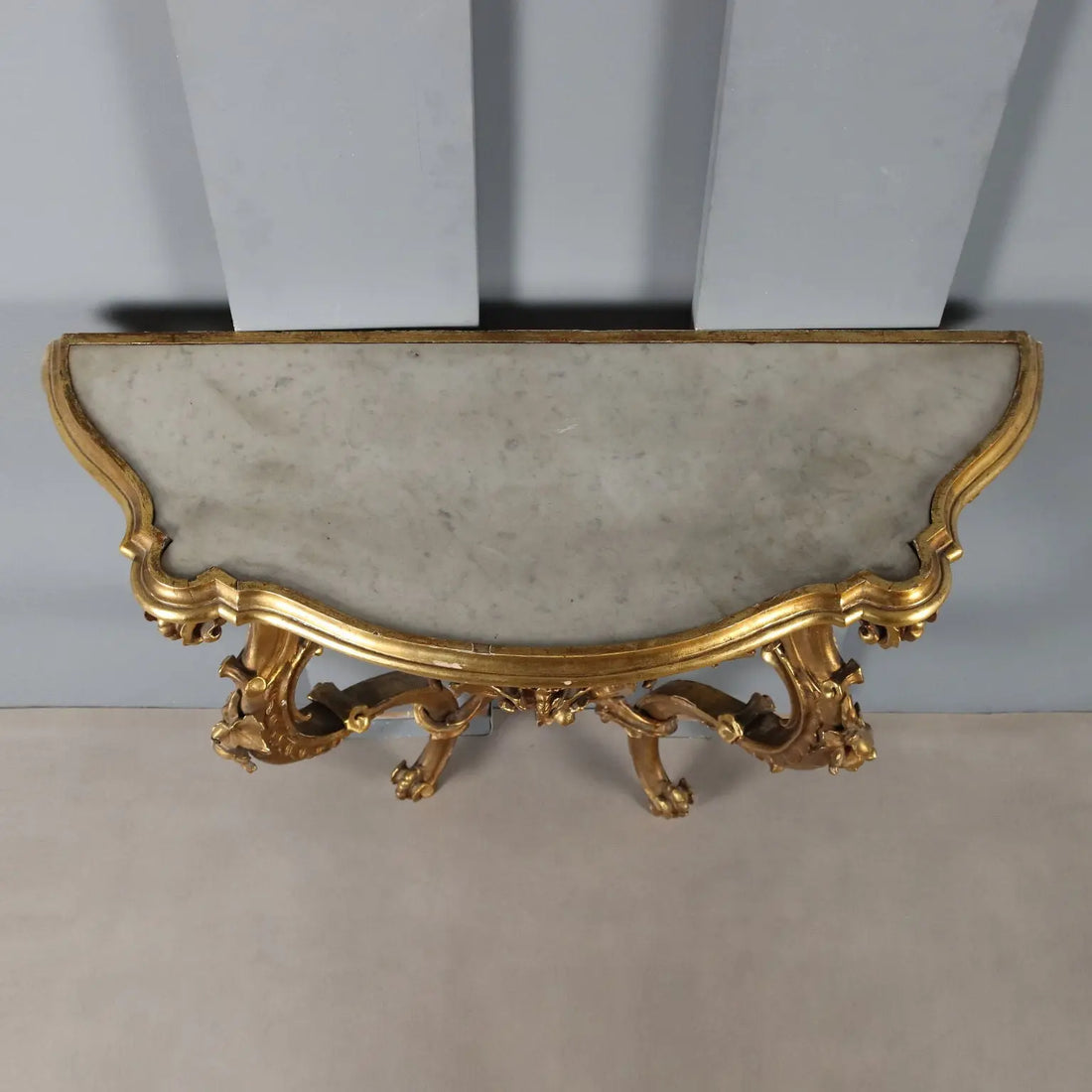 Rococo Console in Gilded Wood with Marble