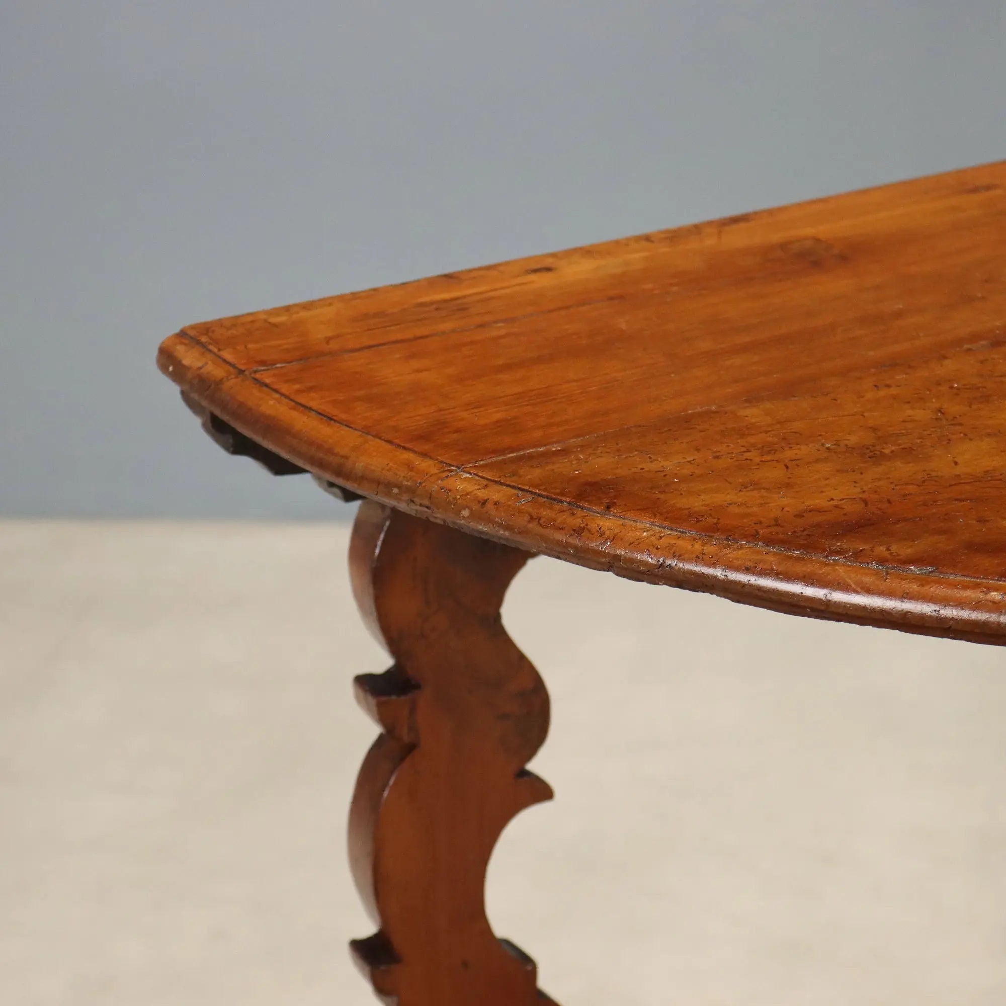 Antique Baroque Console Walnut Half-Moon Top Italy XVIII Century
