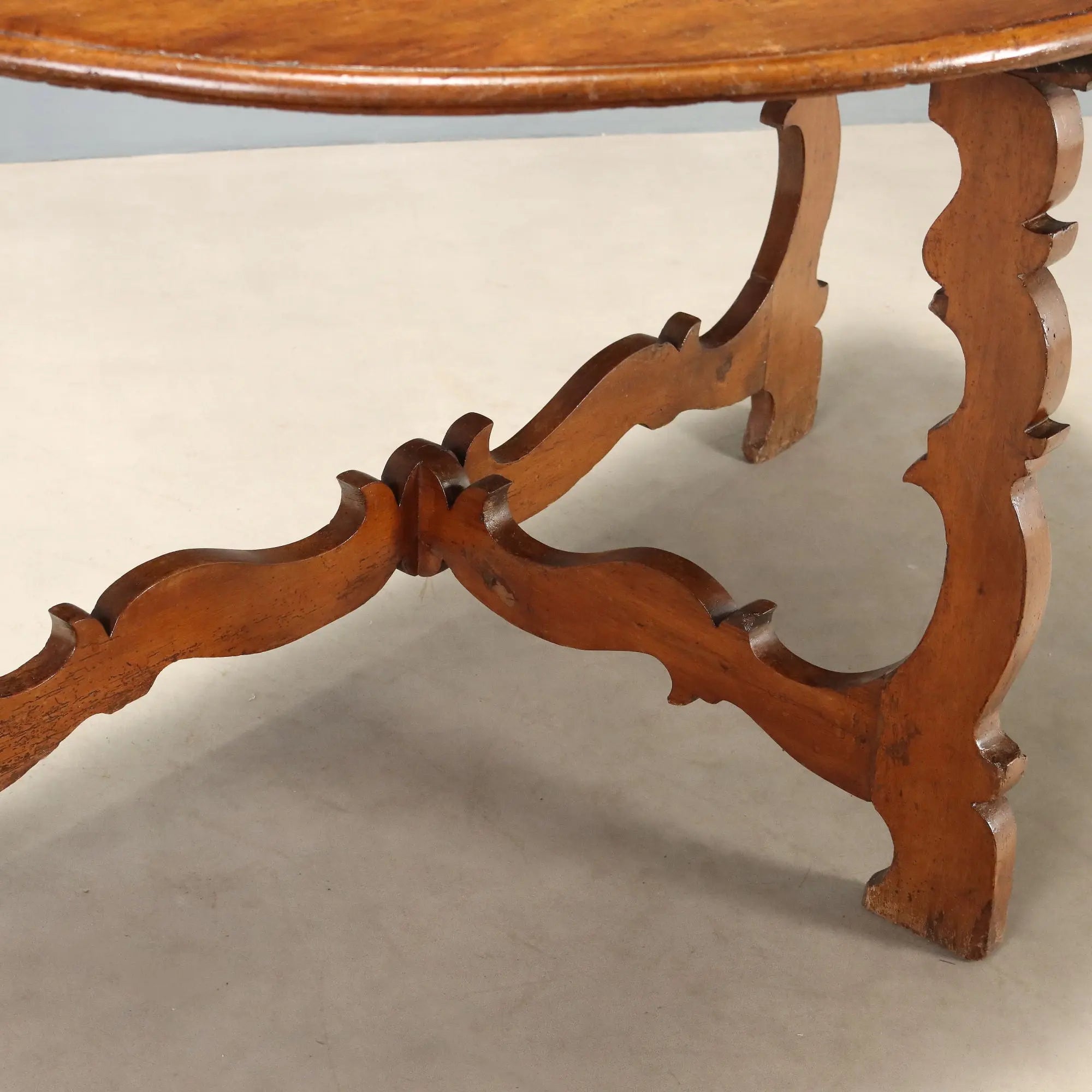 Antique Baroque Console Walnut Half-Moon Top Italy XVIII Century