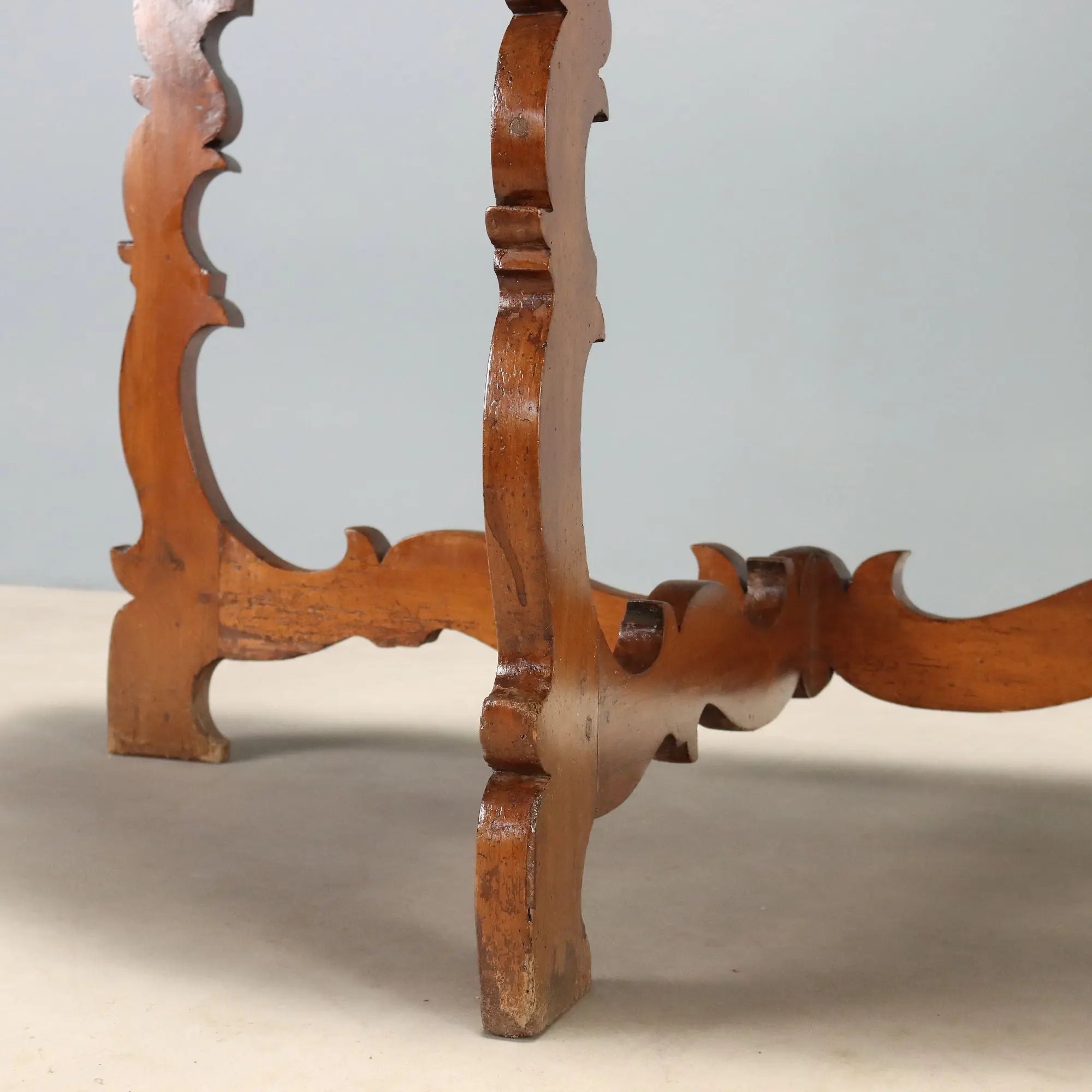 Antique Baroque Console Walnut Half-Moon Top Italy XVIII Century