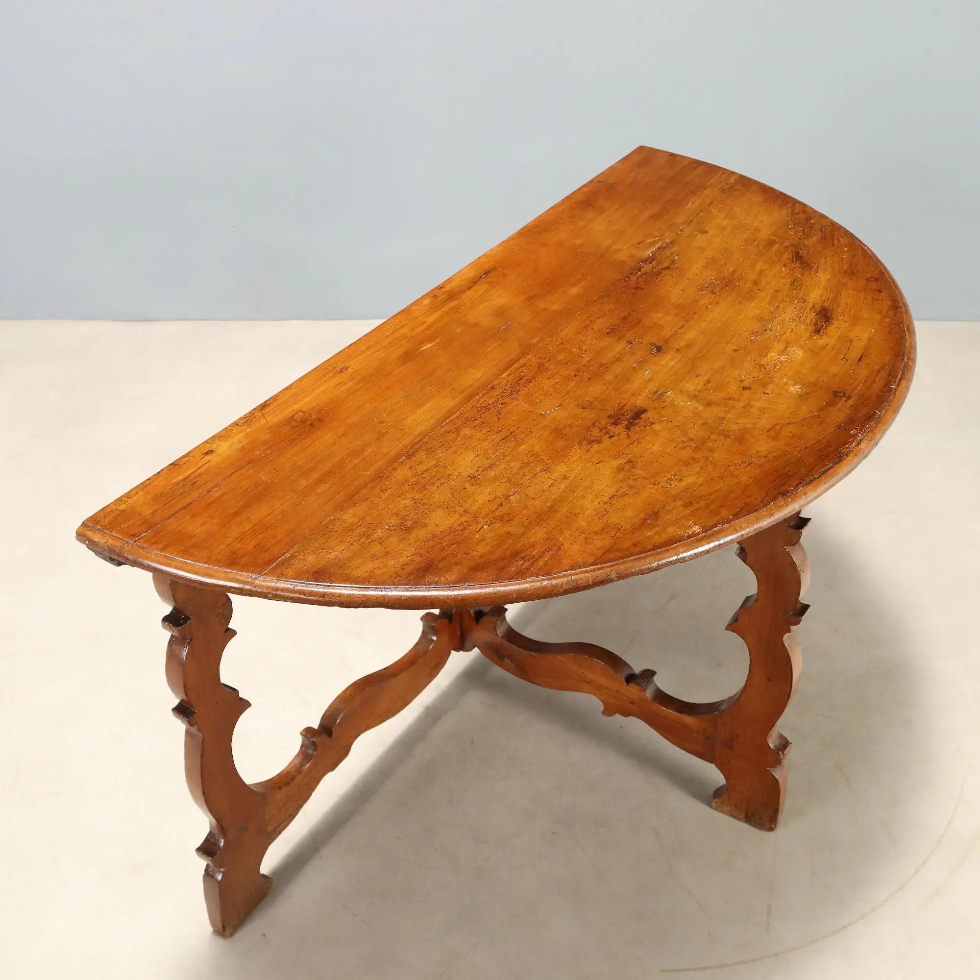 Antique Baroque Console Walnut Half-Moon Top Italy XVIII Century