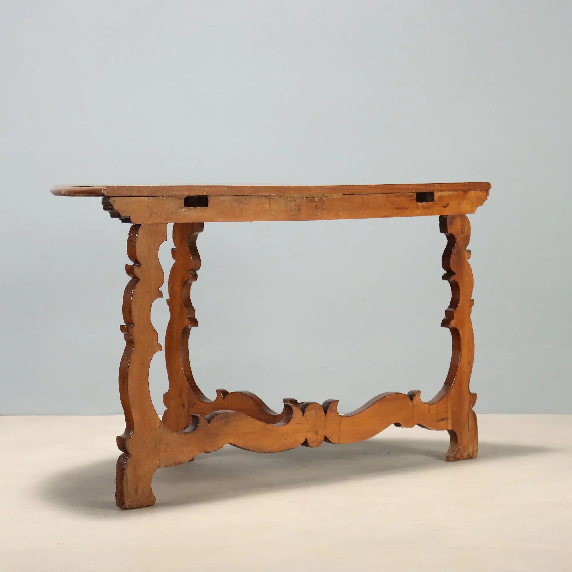 Antique Baroque Console Walnut Half-Moon Top Italy XVIII Century