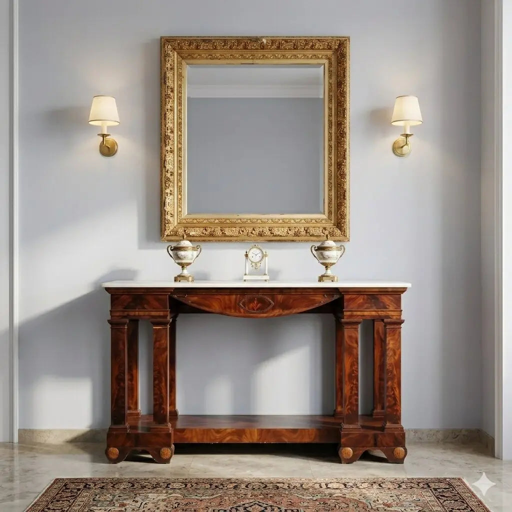 Antique Empire Console White Marble Mahogany XIX Century