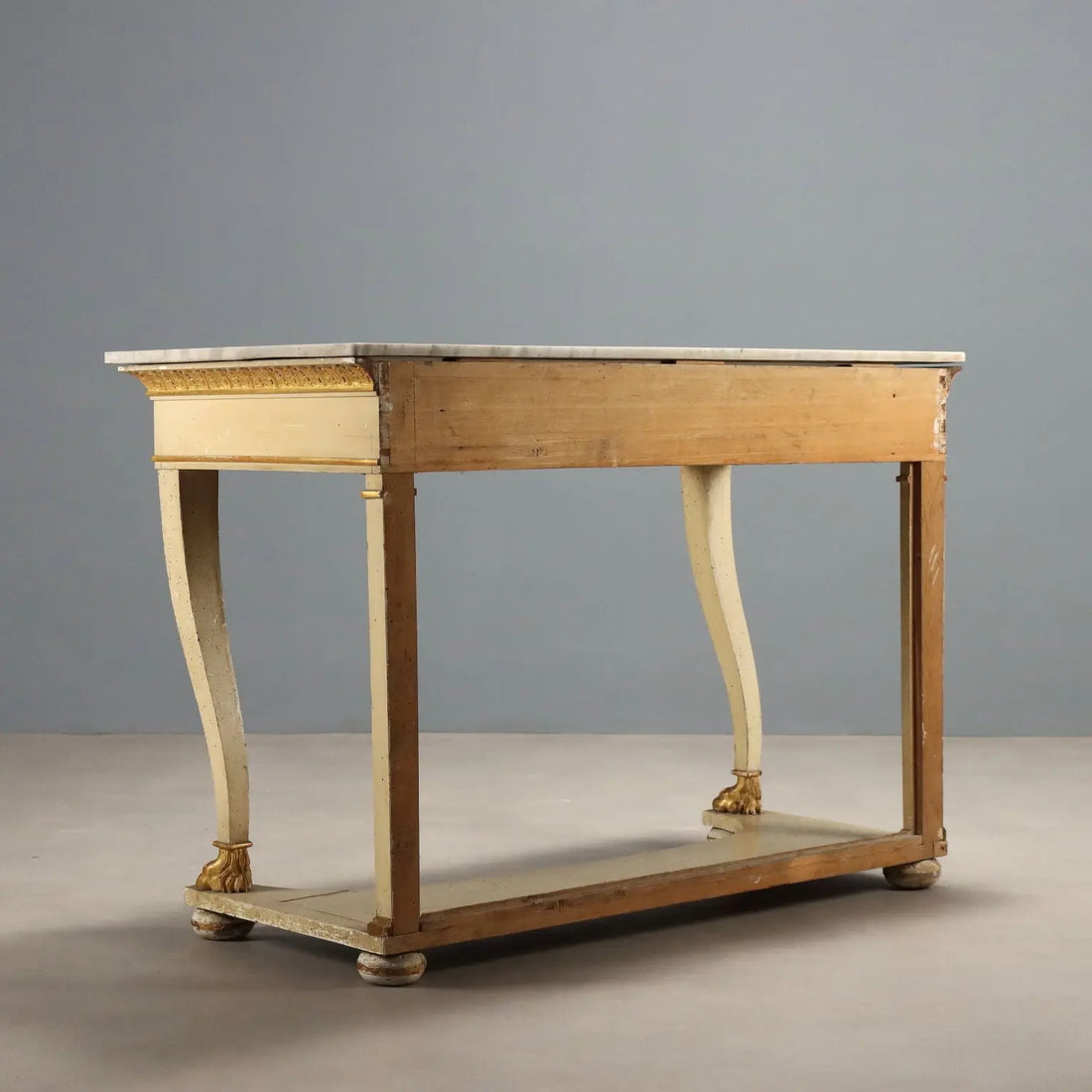 Antique Restoration Console Lacquered Gilded Walnut XIX Century