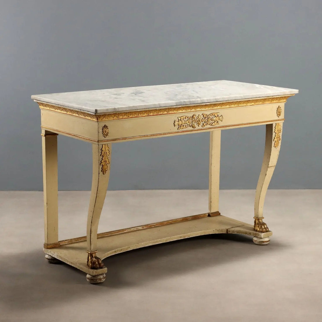 Antique Restoration Console Lacquered Gilded Walnut XIX Century