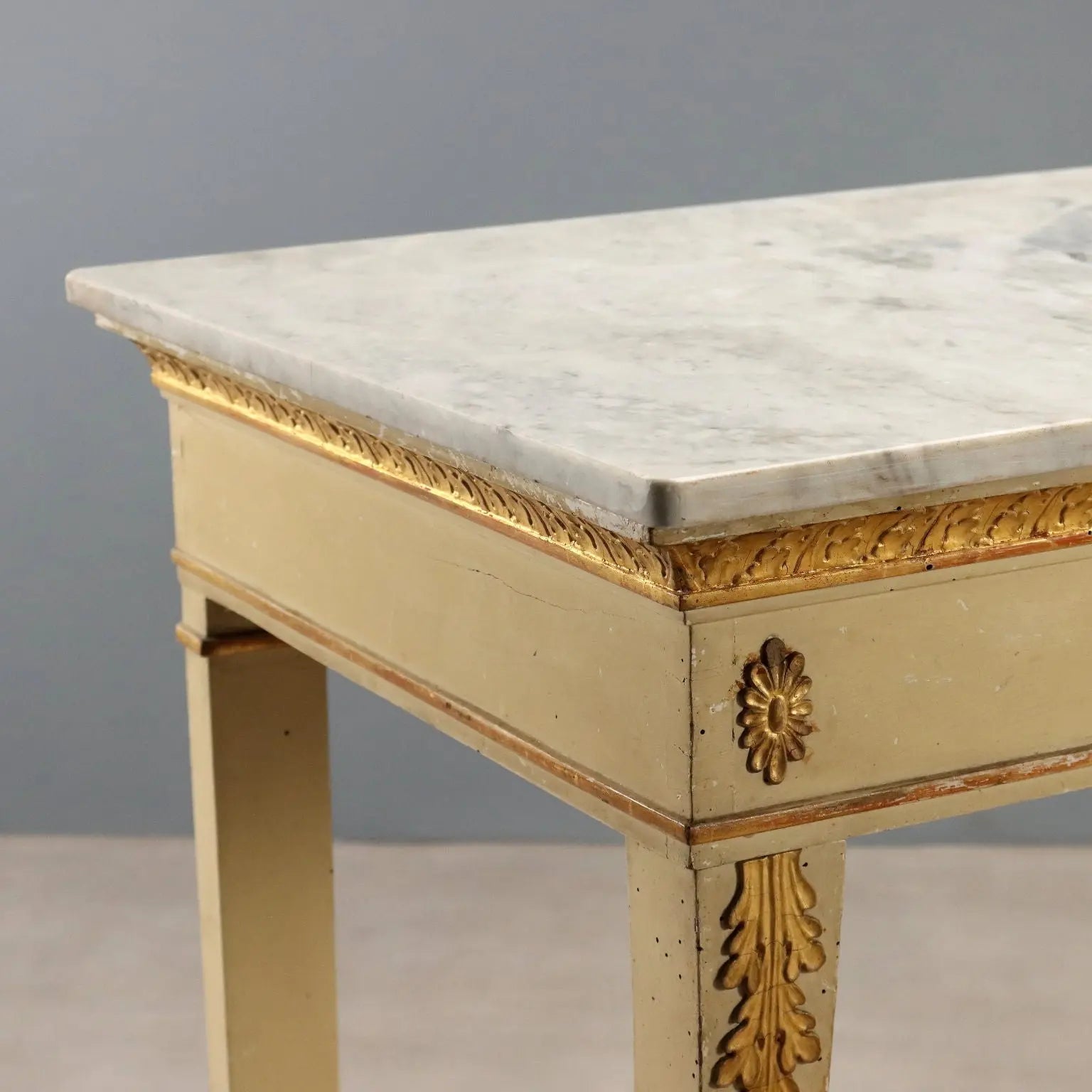 Antique Restoration Console Lacquered Gilded Walnut XIX Century