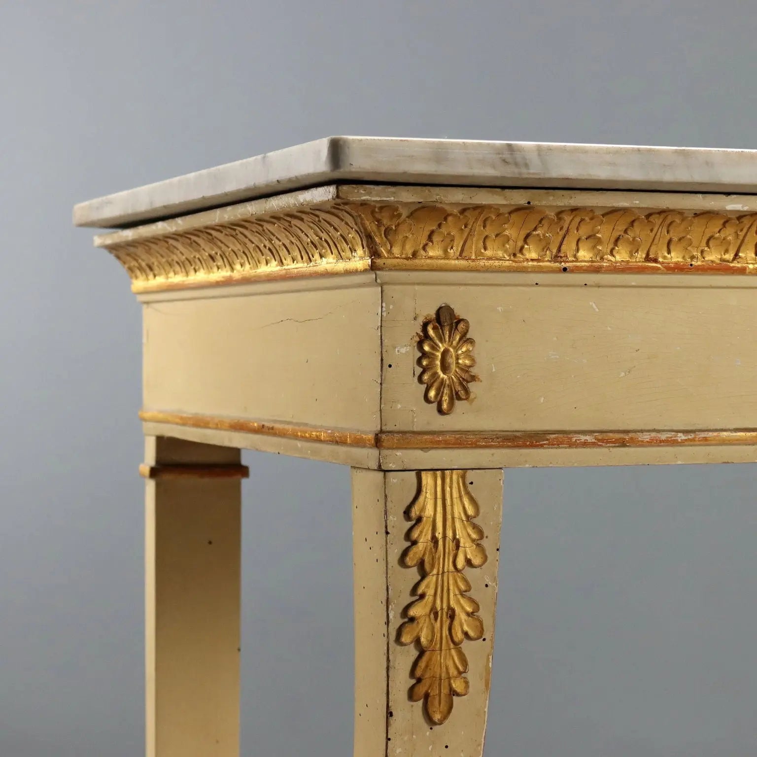 Antique Restoration Console Lacquered Gilded Walnut XIX Century