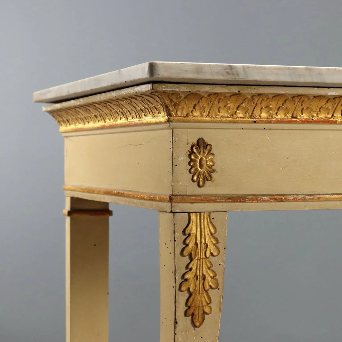Antique Restoration Console Lacquered Gilded Walnut XIX Century