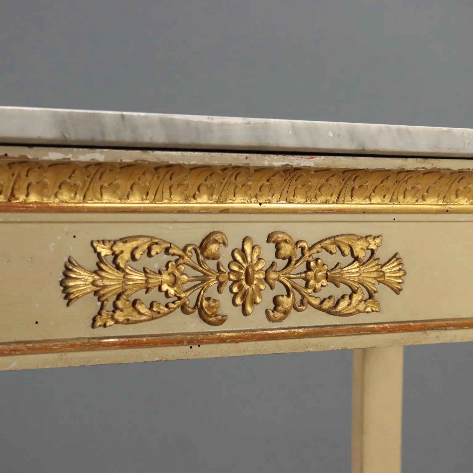 Antique Restoration Console Lacquered Gilded Walnut XIX Century