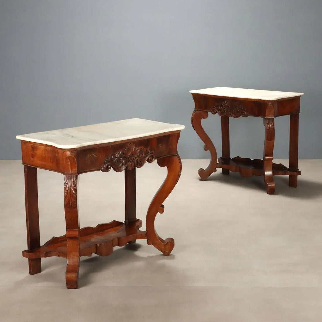Antique Consoles Louis Philippe Mahogany Marble XIX Century