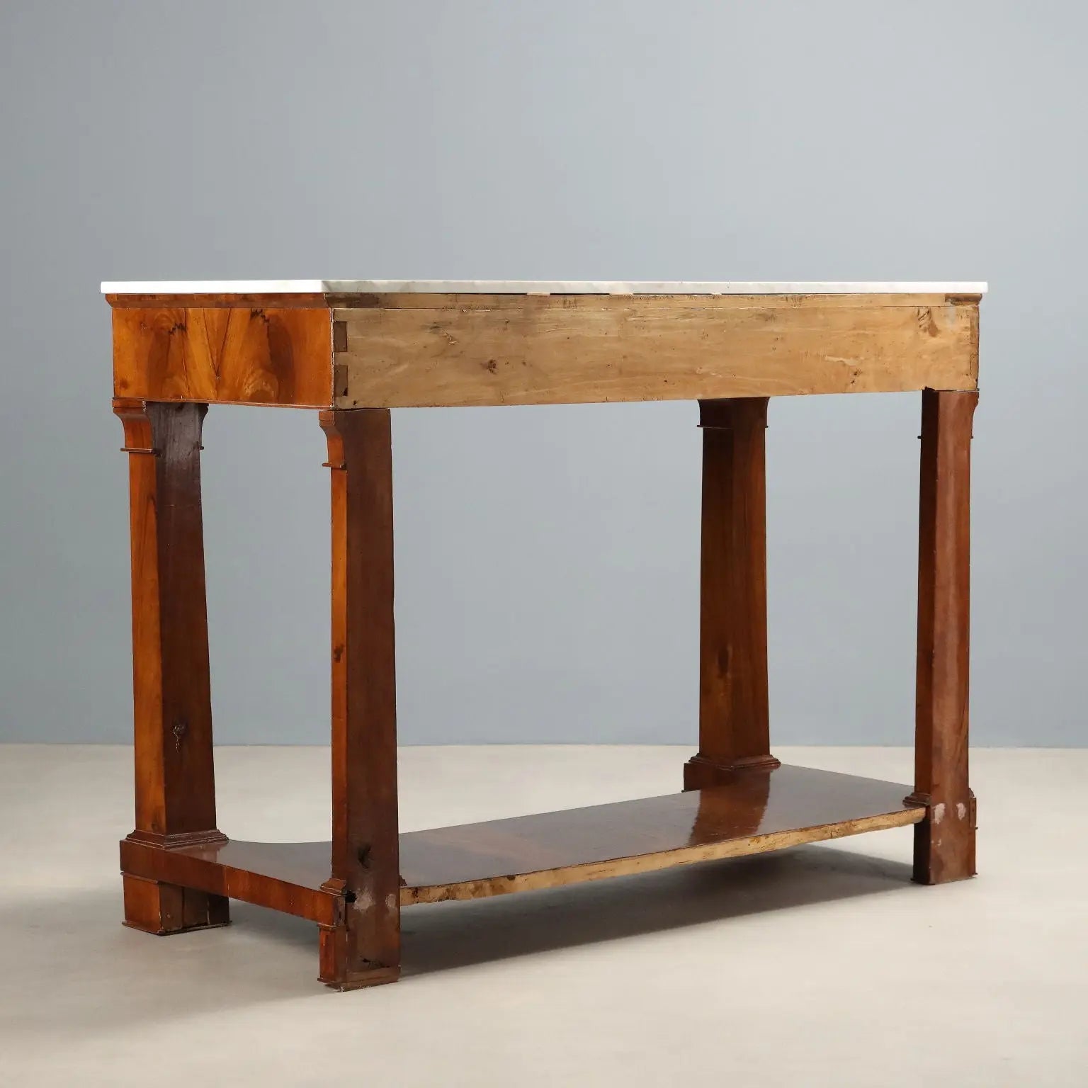 Antique Console Empire Poplar Walnut Feather Italy XIX Century