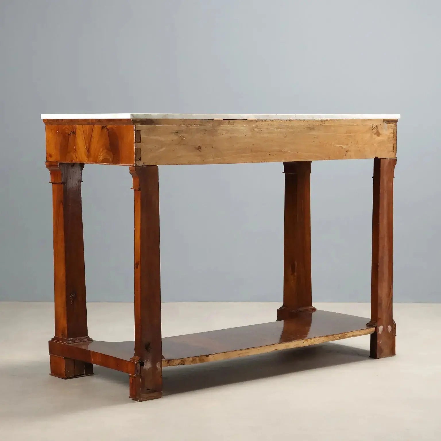 Antique Console Empire Poplar Walnut Feather Italy XIX Century