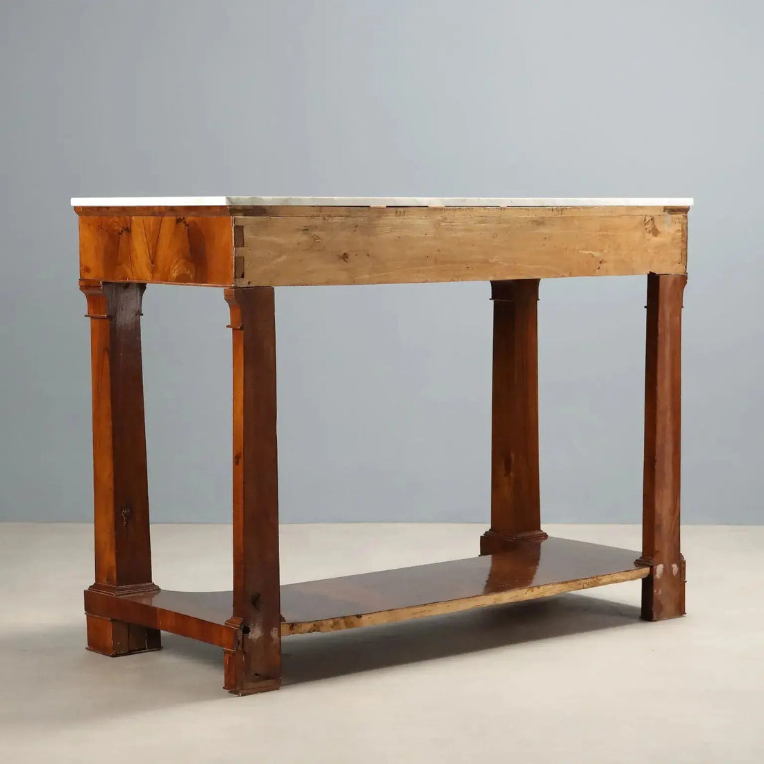 Antique Console Empire Poplar Walnut Feather Italy XIX Century