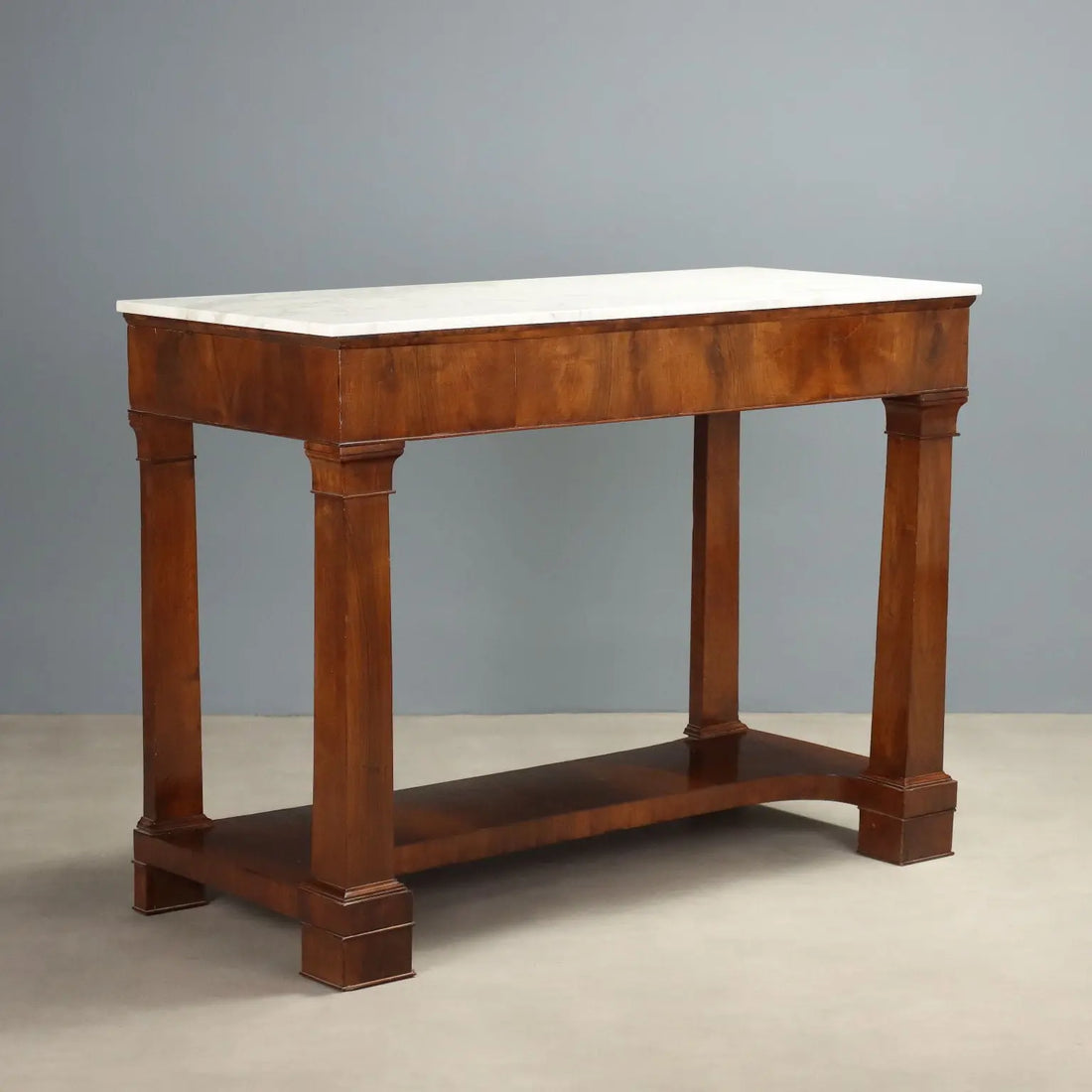 Antique Console Empire Poplar Walnut Feather Italy XIX Century