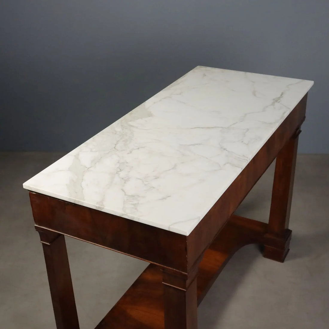 Antique Console Empire Poplar Walnut Feather Italy XIX Century