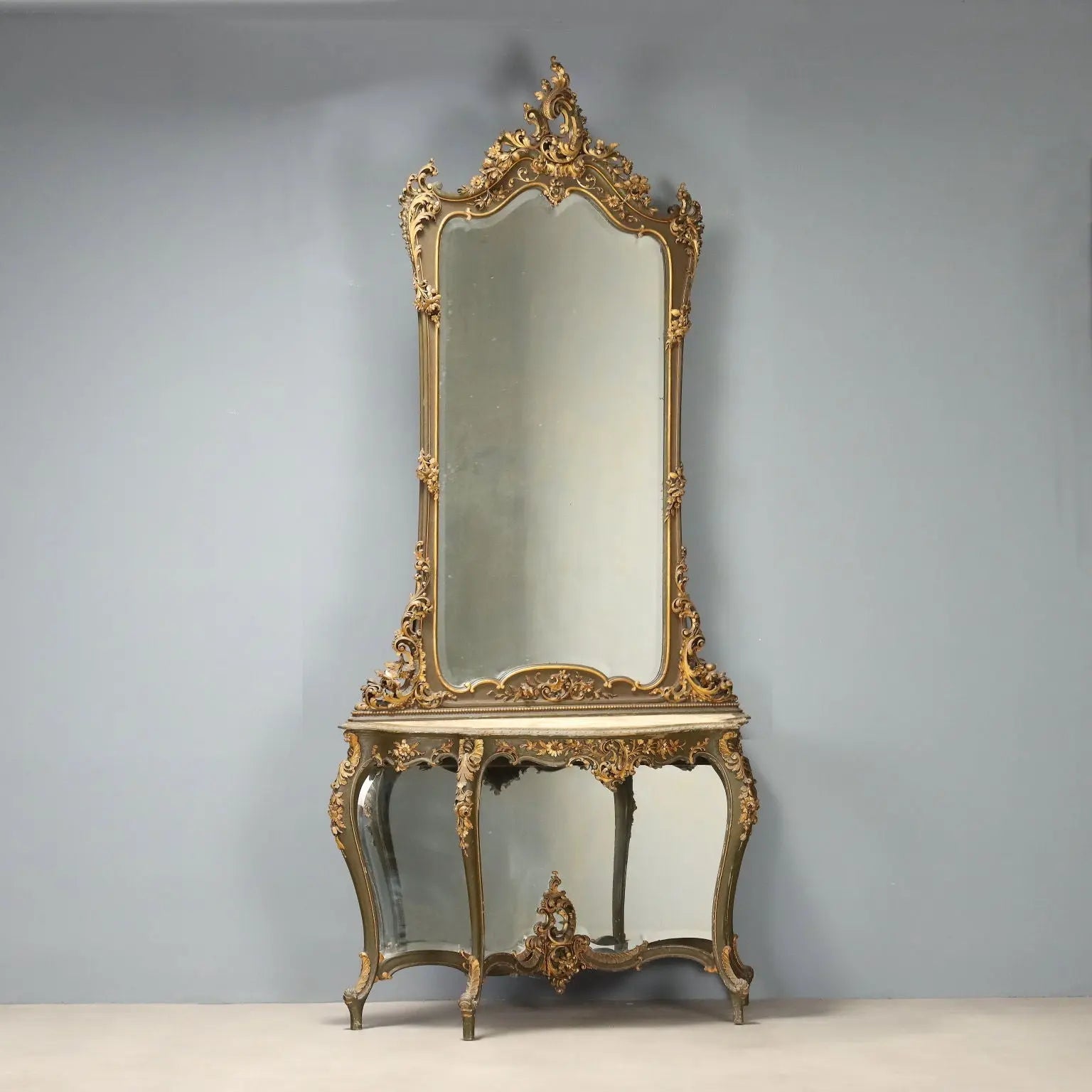 Antique Baroque Console with Mirror Wood Italy Late XIX Century