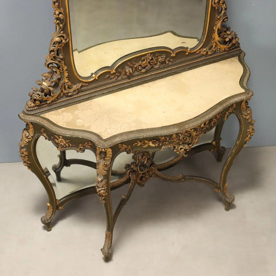 Antique Baroque Console with Mirror Wood Italy Late XIX Century