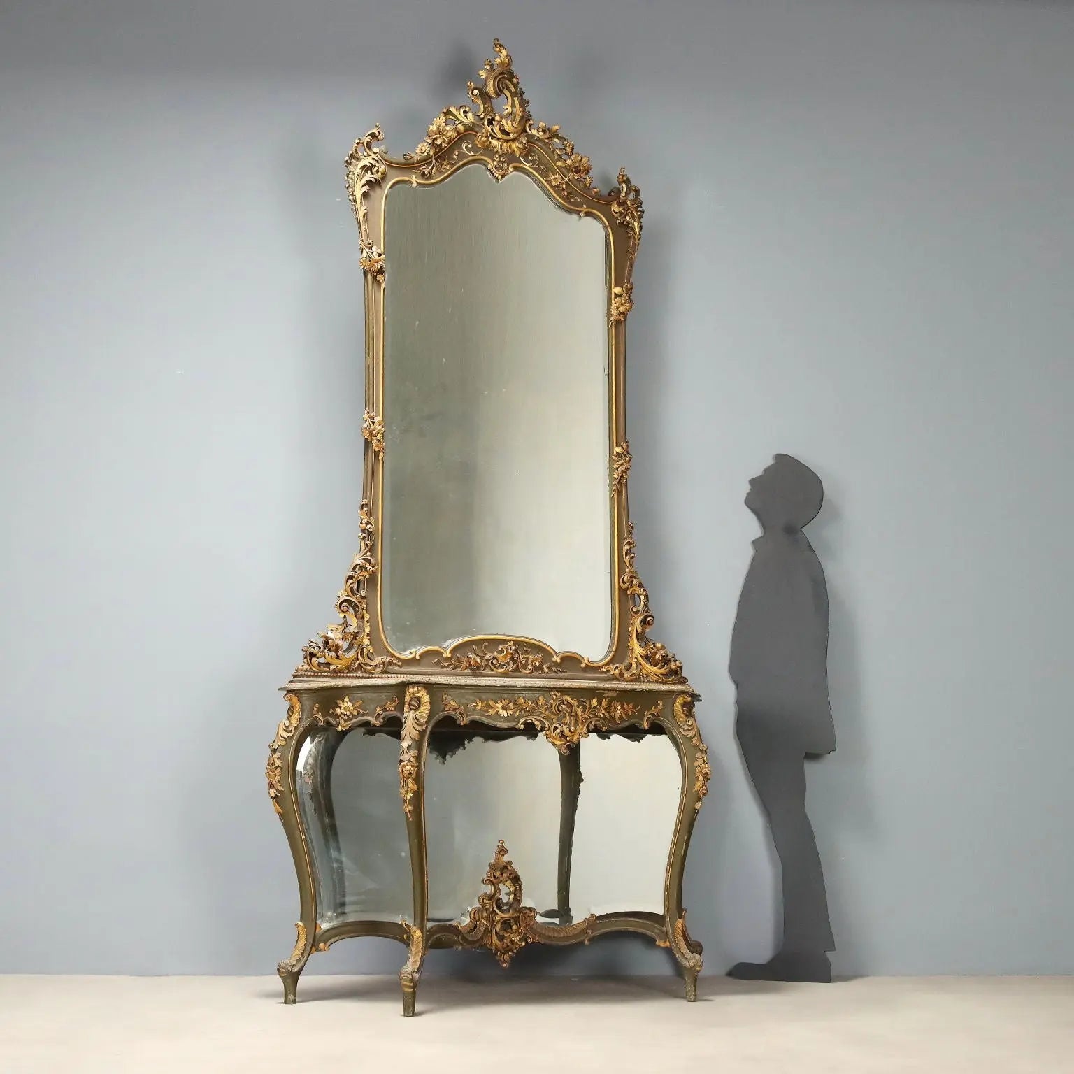 Antique Baroque Console with Mirror Wood Italy Late XIX Century