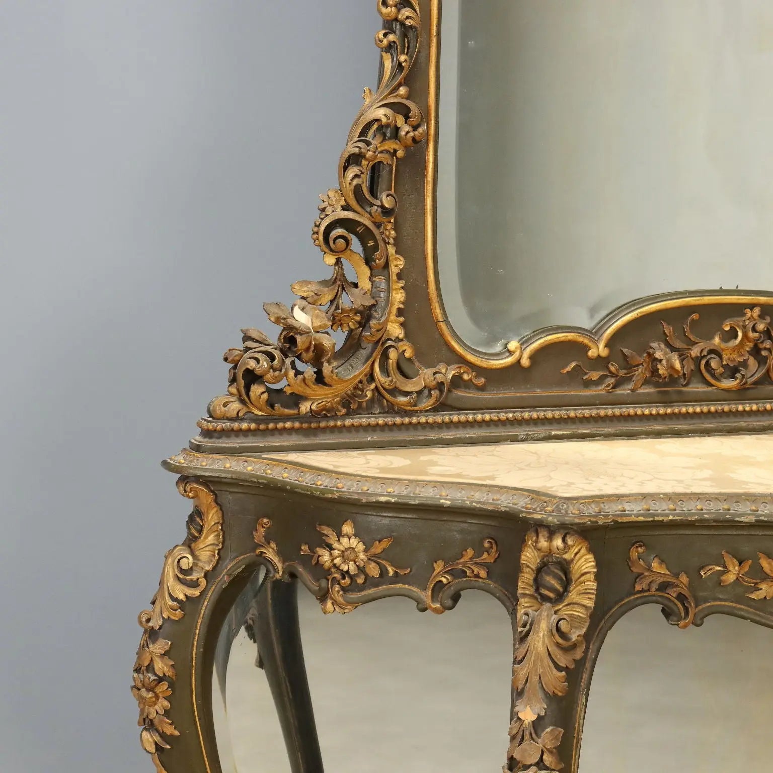 Antique Baroque Console with Mirror Wood Italy Late XIX Century