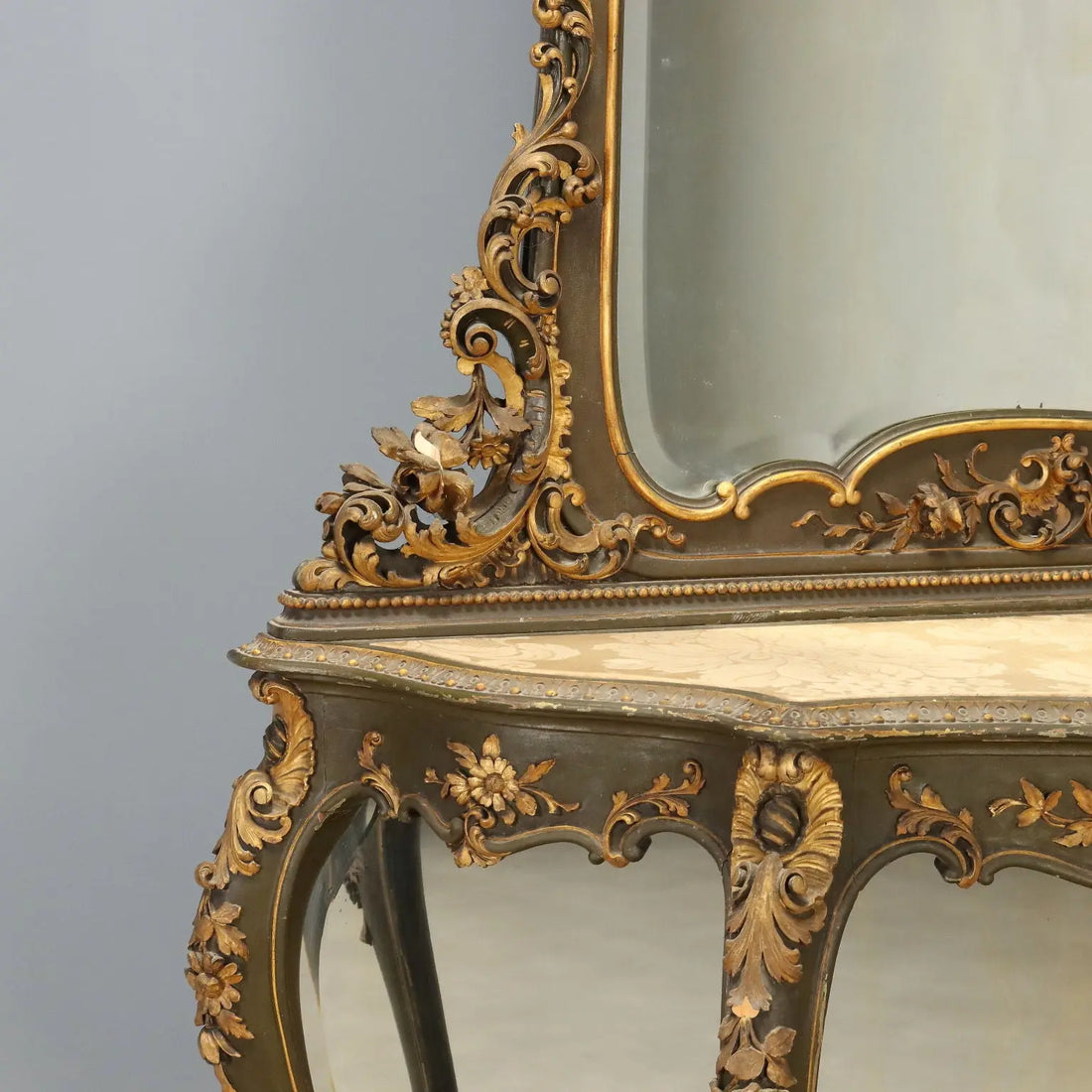 Antique Baroque Console with Mirror Wood Italy Late XIX Century