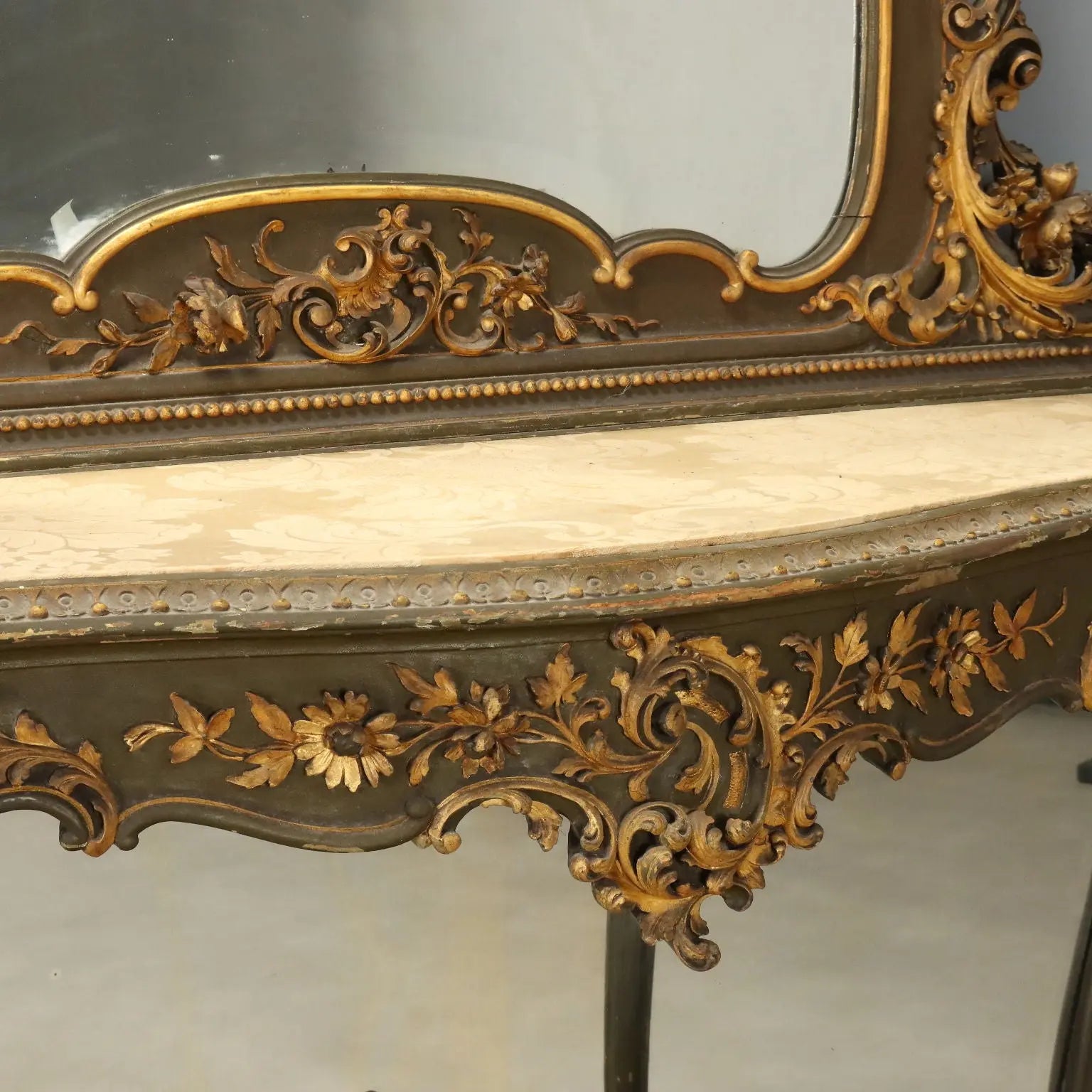 Antique Baroque Console with Mirror Wood Italy Late XIX Century
