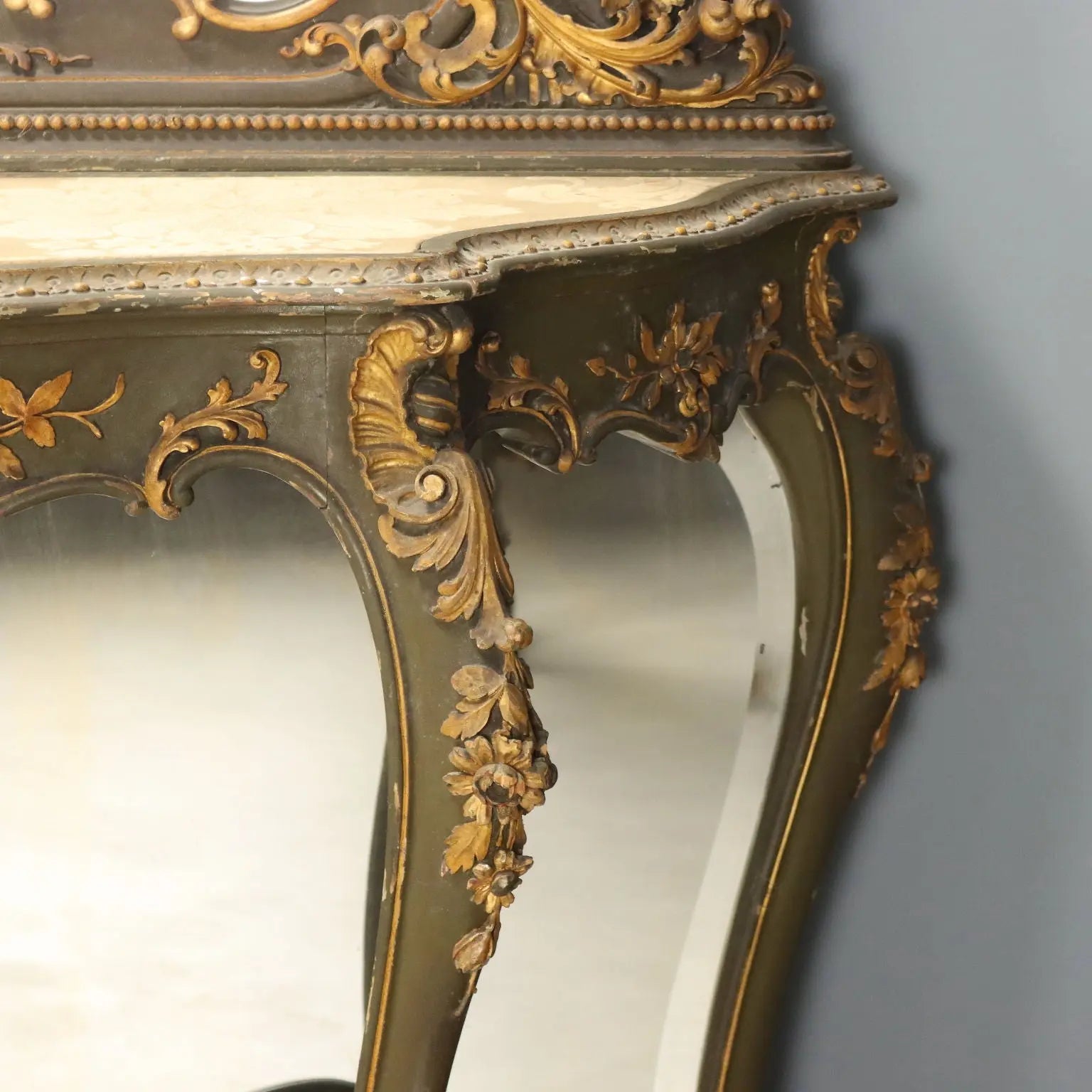 Antique Baroque Console with Mirror Wood Italy Late XIX Century