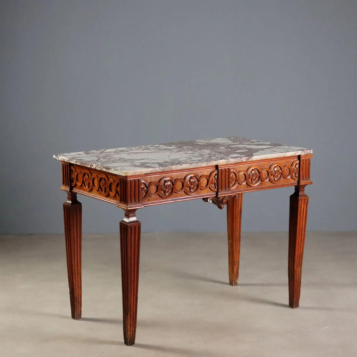 Neoclassical Walnut Console with 18th Century Marble