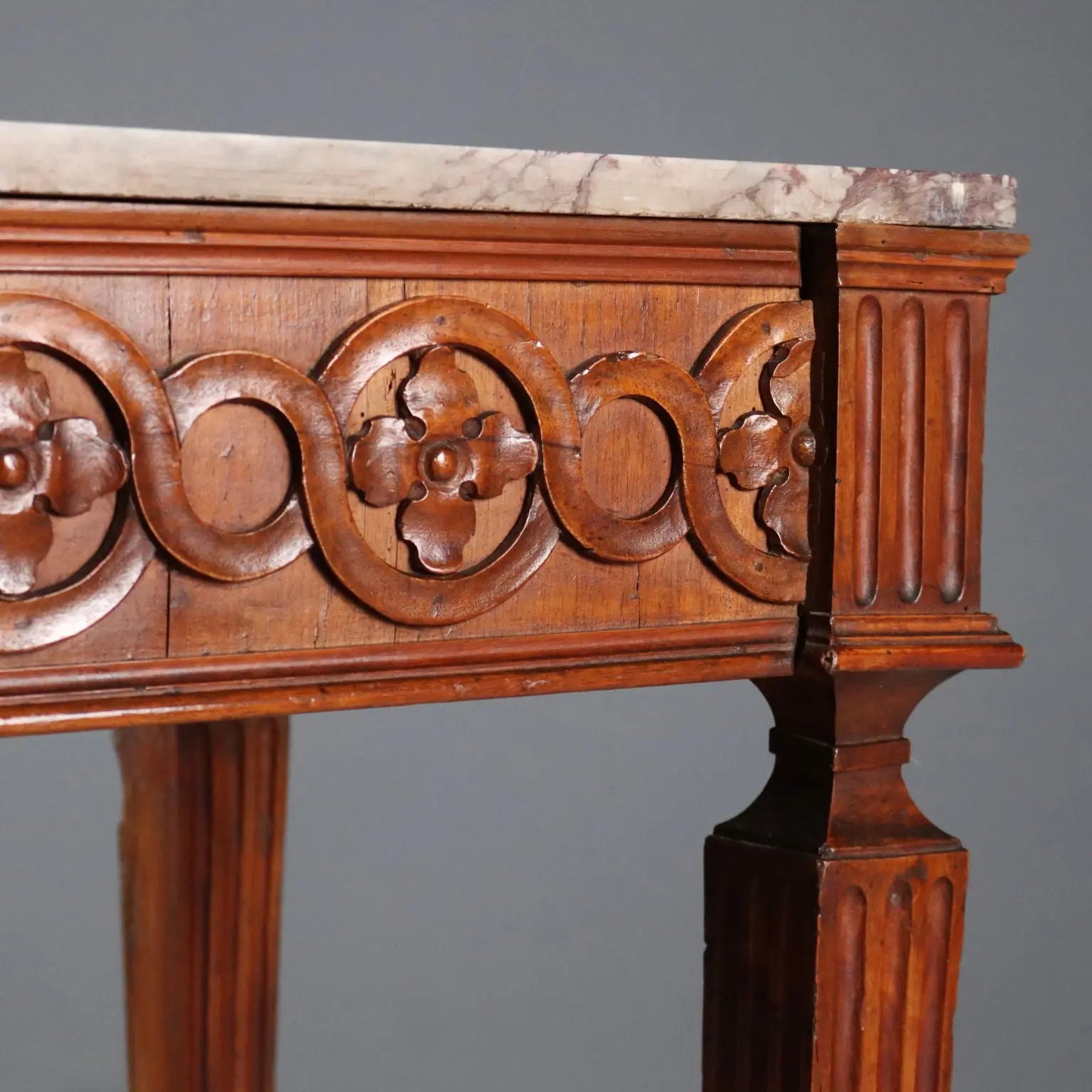Antique Console Neoclassical Walnut Marble Top XVIII Century