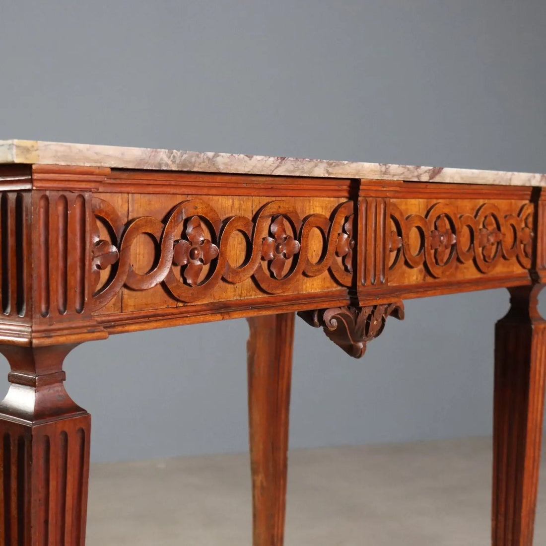 Antique Console Neoclassical Walnut Marble Top XVIII Century