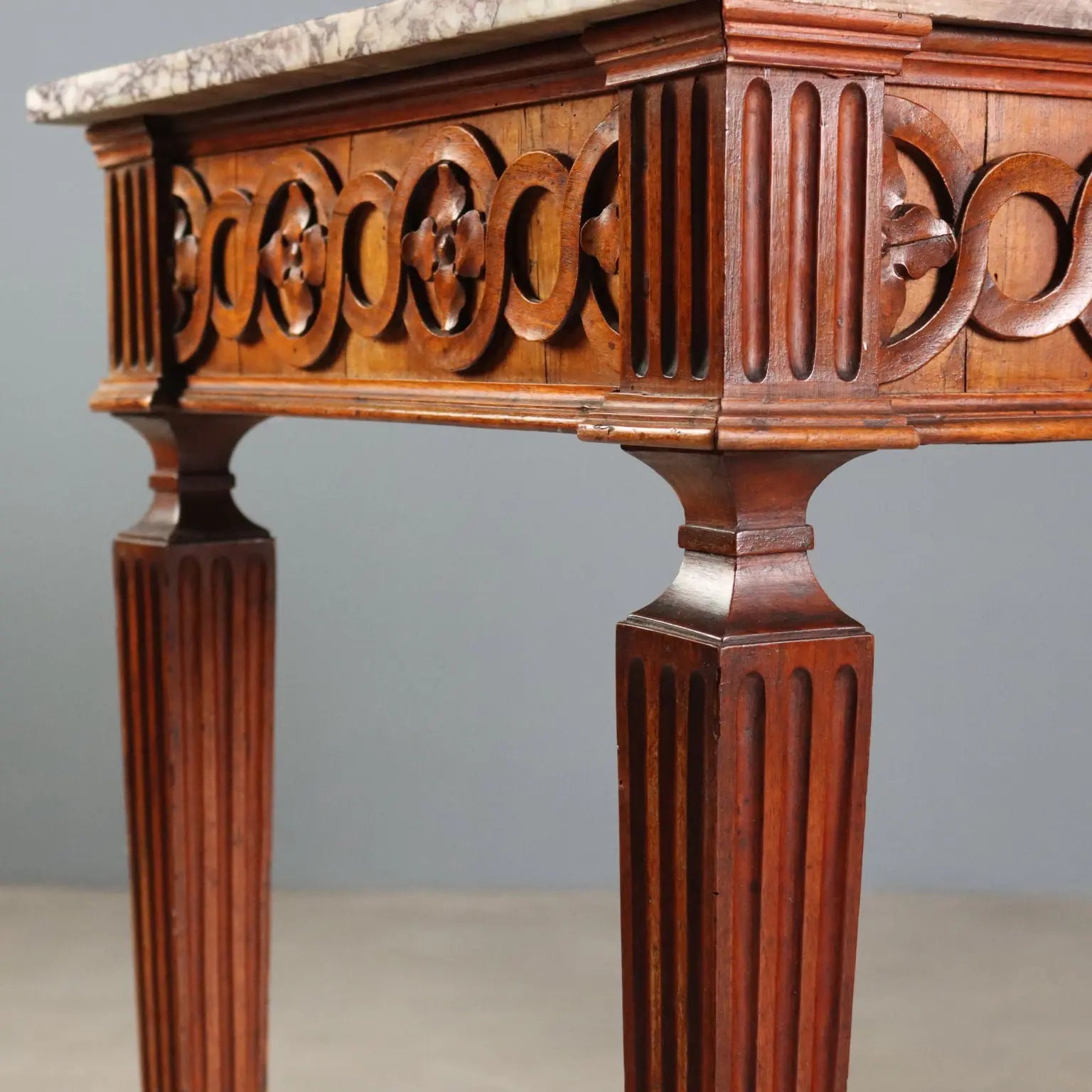 Antique Console Neoclassical Walnut Marble Top XVIII Century